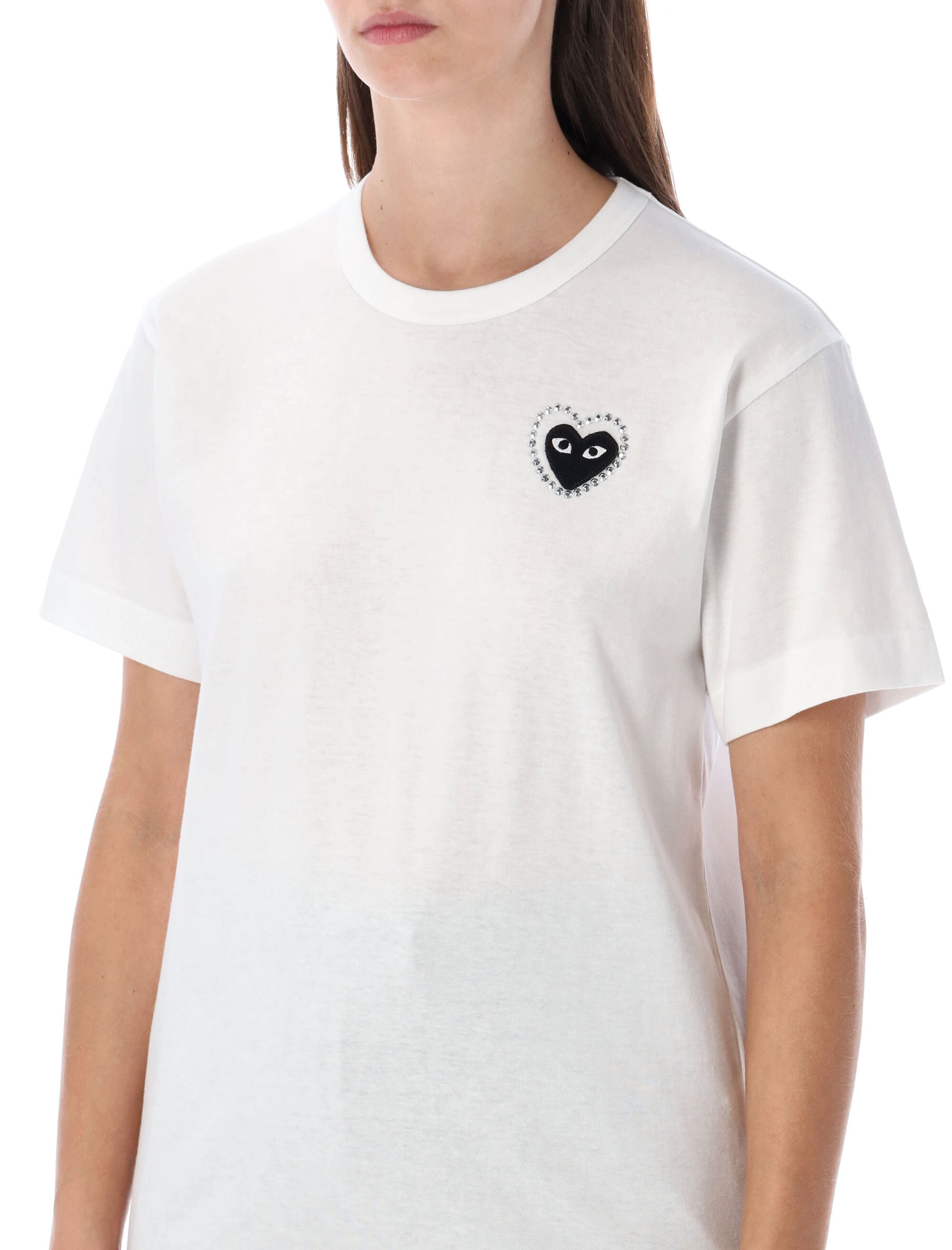 COMME DES GARÇONS PLAY Men's Cotton T-Shirt with Crystal Heart Embellishment - Size S