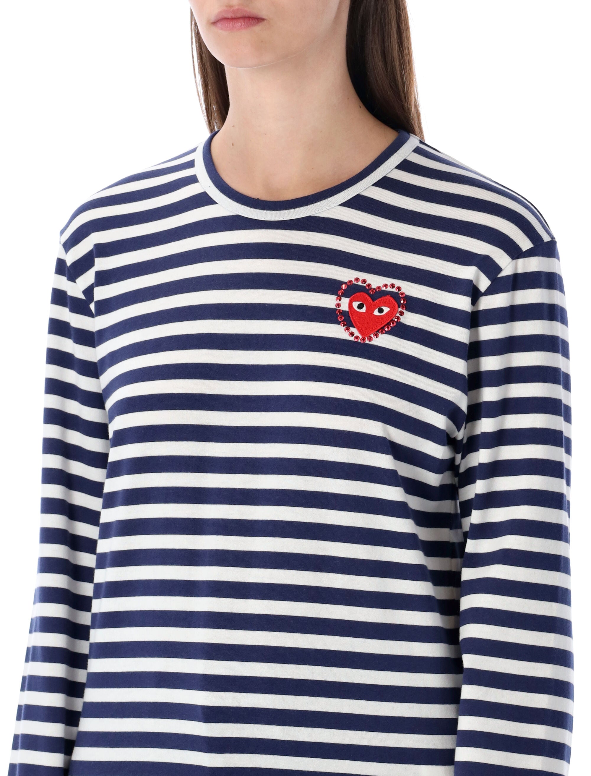 COMME DES GARÇONS PLAY Striped T-Shirt with Crystal Heart - Size S