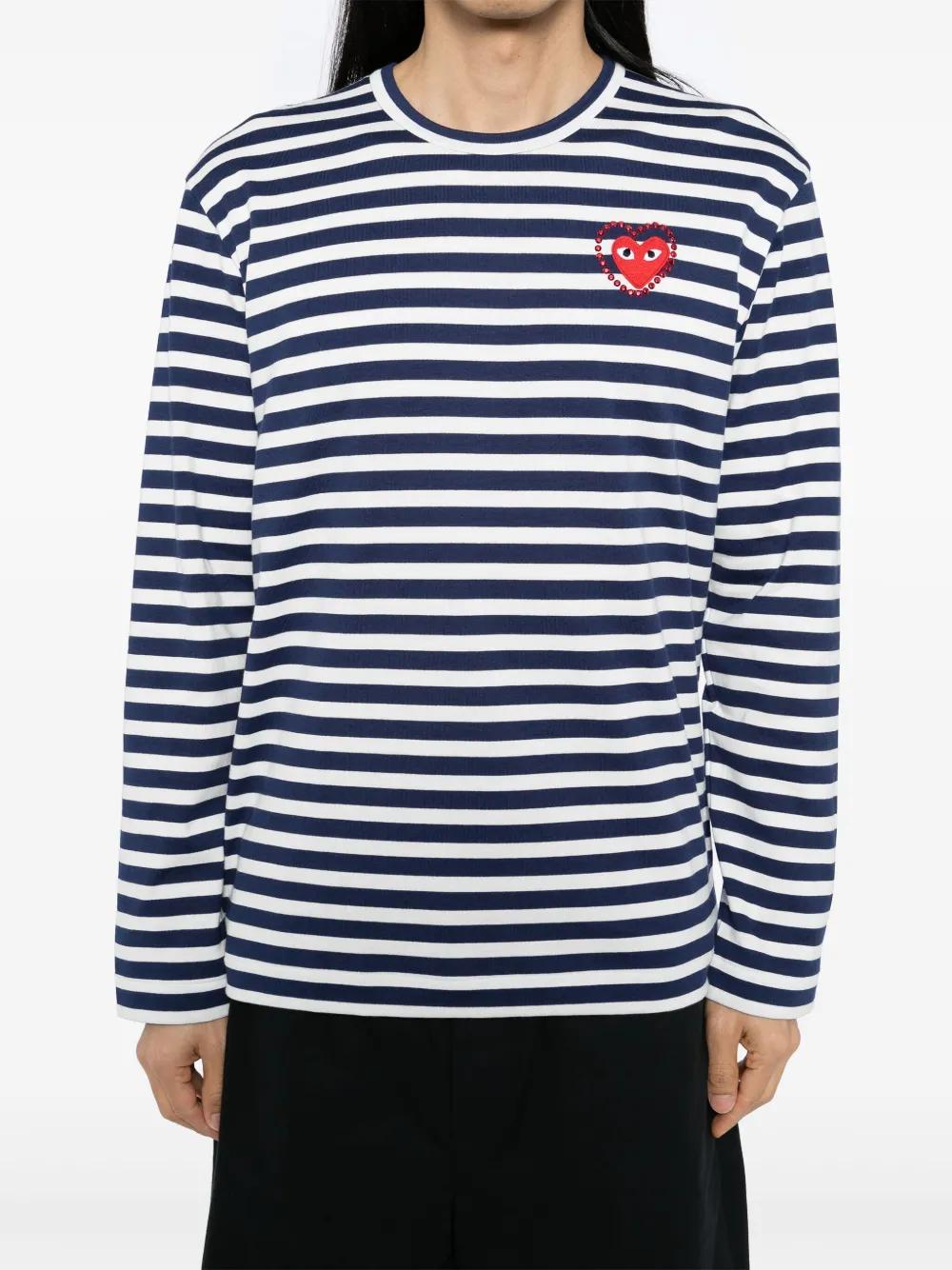 COMME DES GARÇONS PLAY Striped T-Shirt with Crystal Heart - Size S