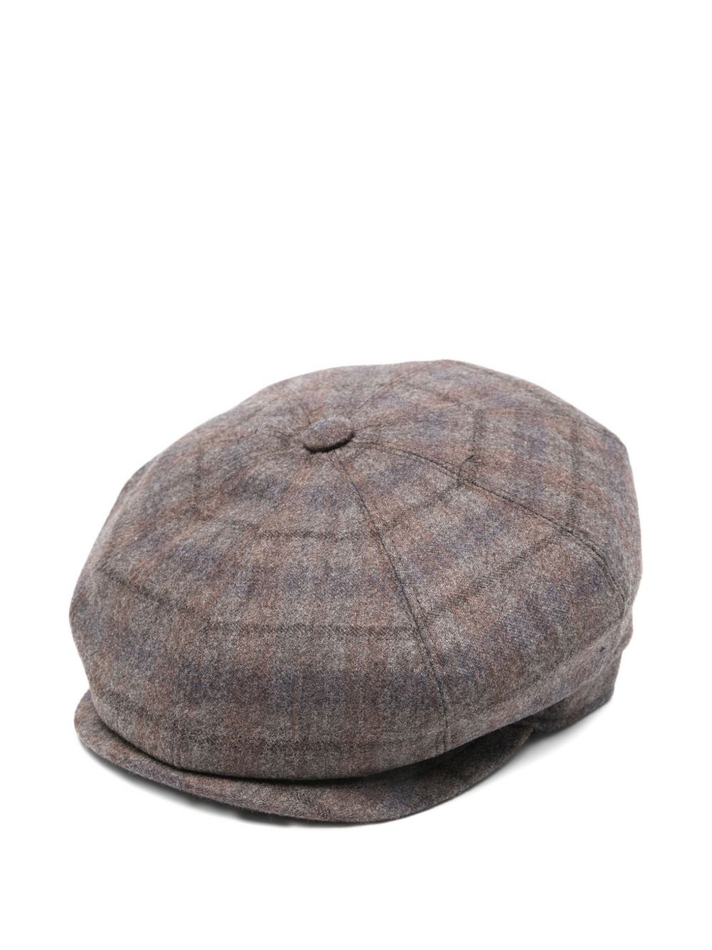 BORSALINO Classic Wool Cap with Button Top and Plaid Pattern