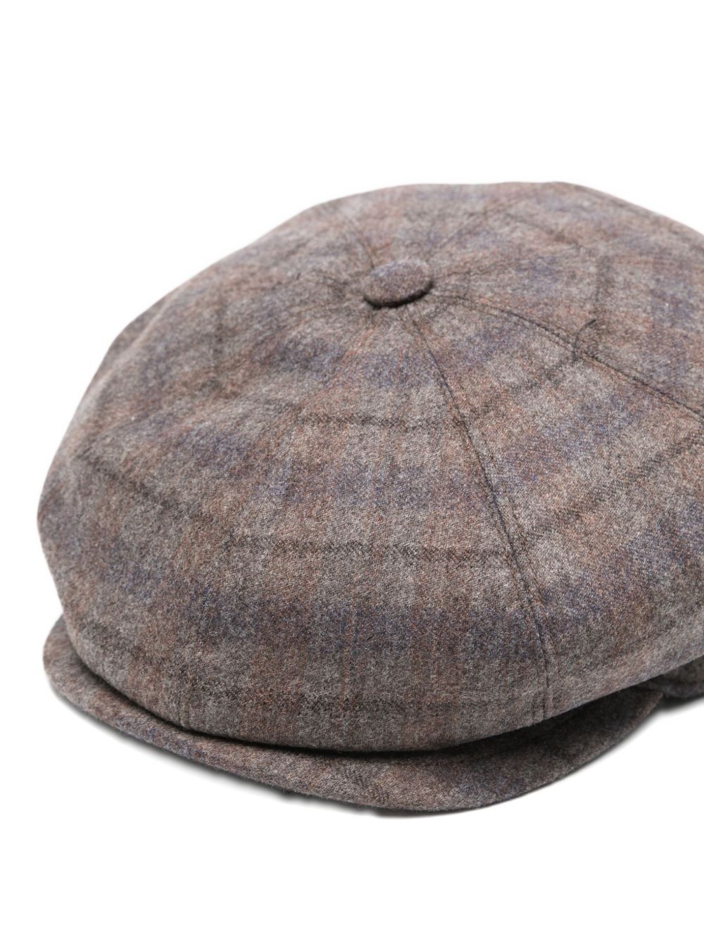 BORSALINO Classic Wool Cap with Button Top and Plaid Pattern
