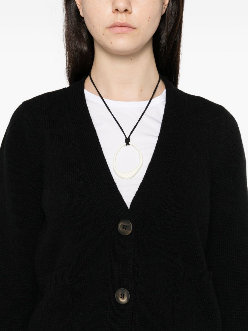BASE MILANO Women's V-Neck Wool Cardigan with Button Front and Pockets