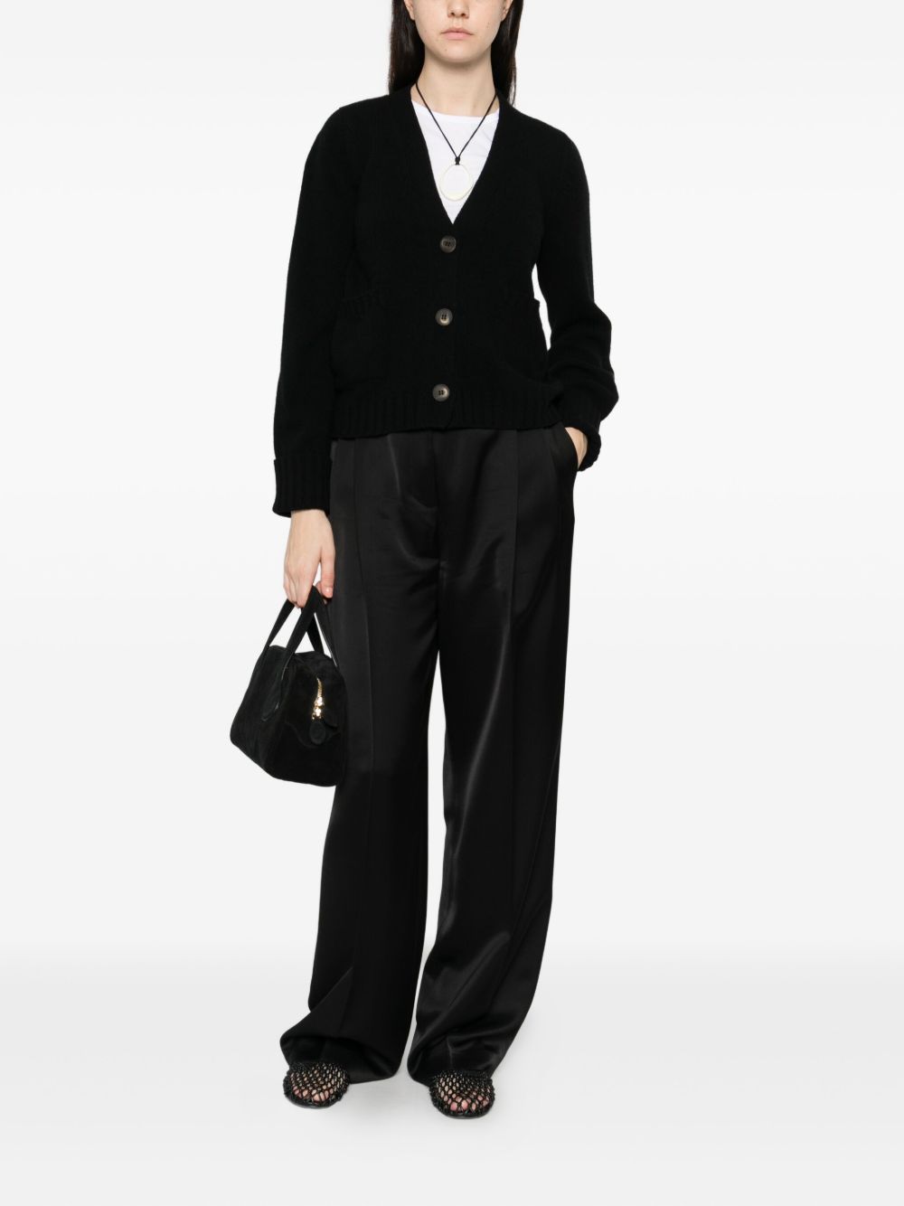 BASE MILANO Women's V-Neck Wool Cardigan with Button Front and Pockets