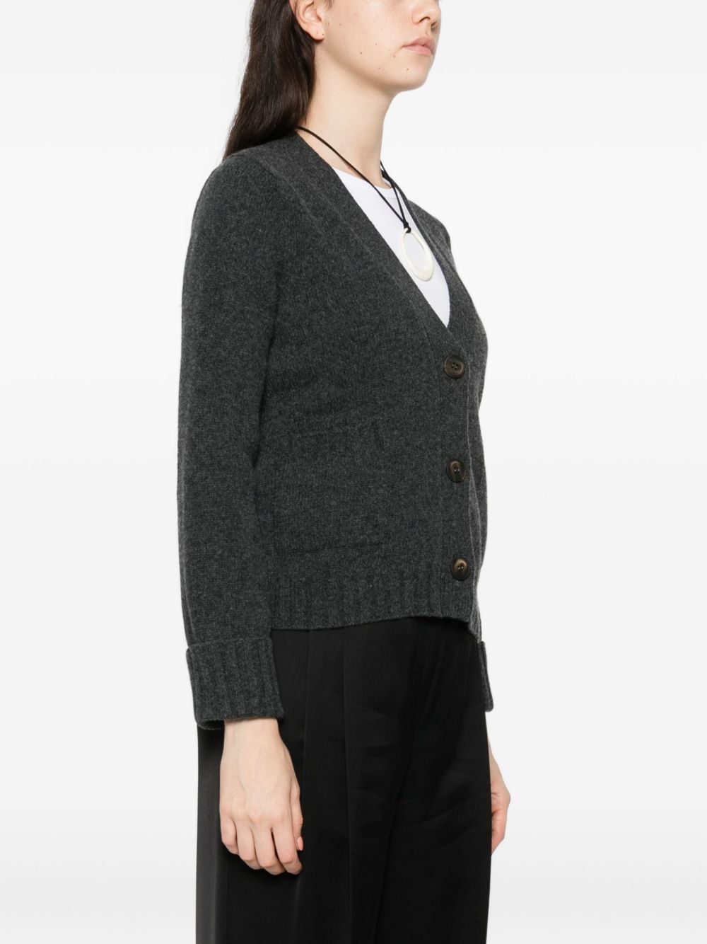 BASE MILANO Women's V-Neck Wool Cardigan with Front Pockets