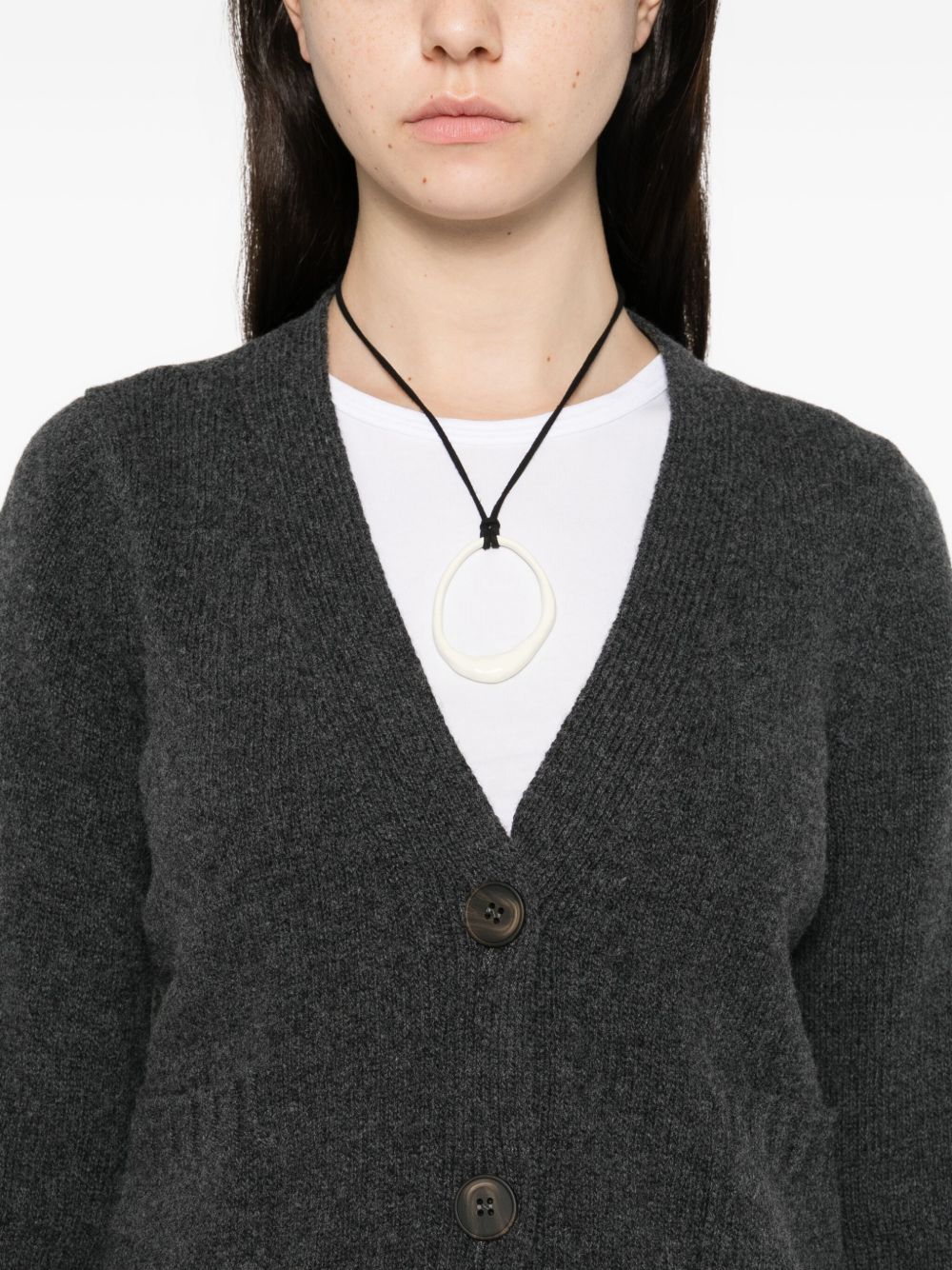 BASE MILANO Women's V-Neck Wool Cardigan with Front Pockets