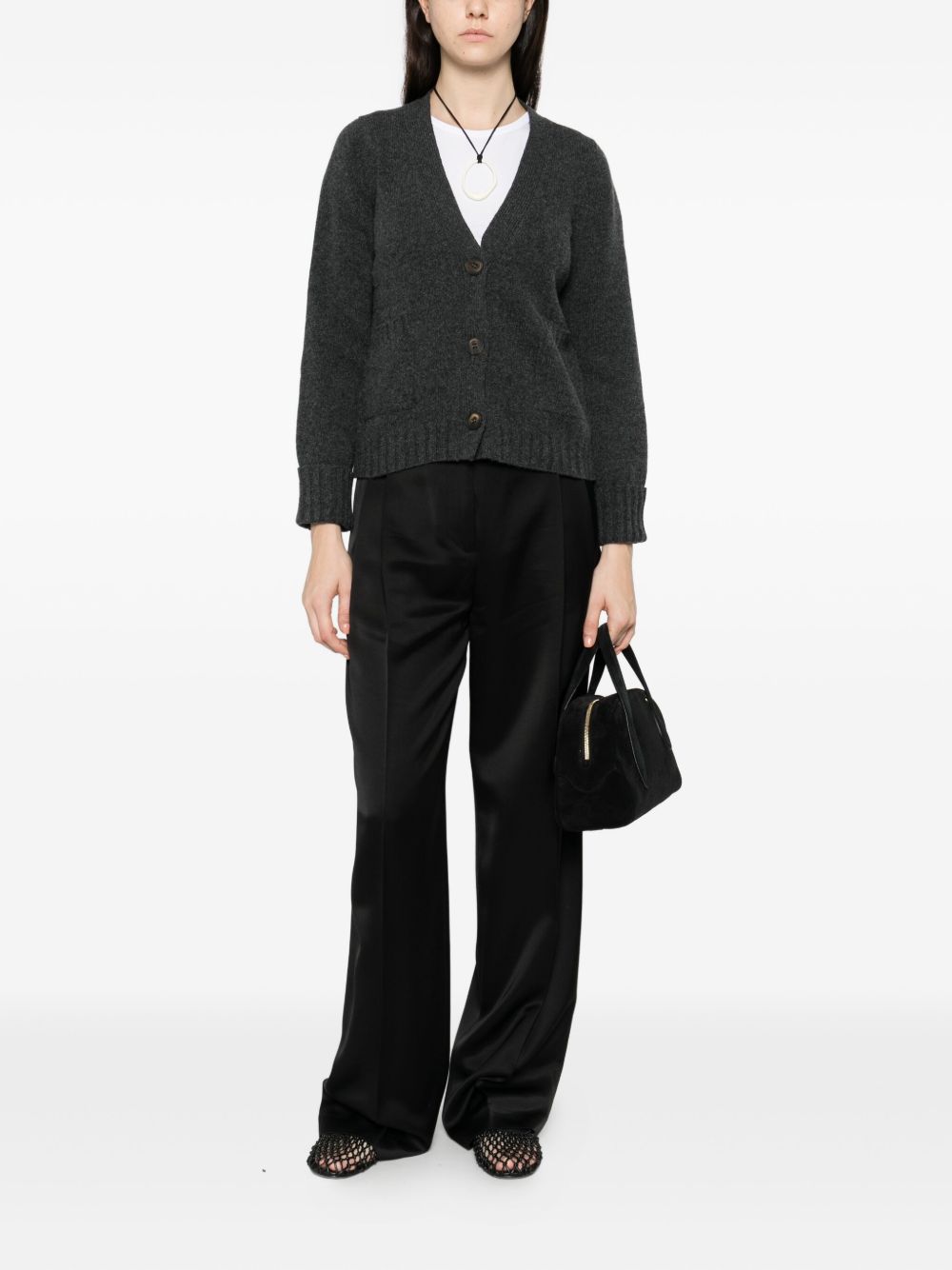 BASE MILANO Women's V-Neck Wool Cardigan with Front Pockets