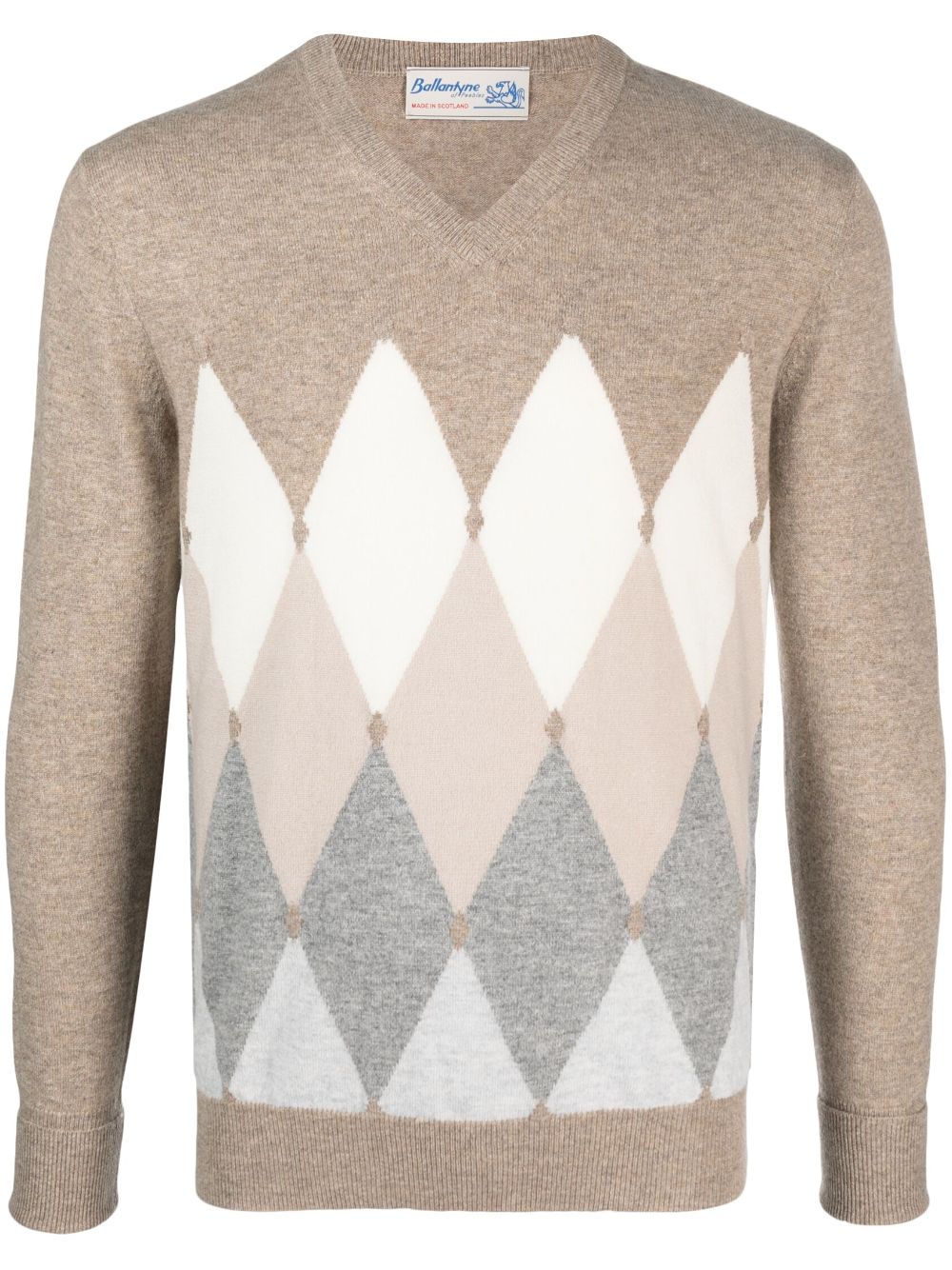 BALLANTYNE V Neck Pullover with Diamond Detail - Men's Fashion Sweater