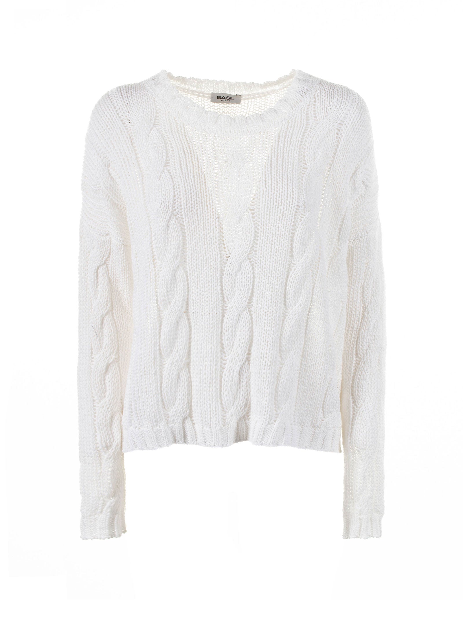 BASE MILANO Crew-Neck Sweater with Braid Motif for Women