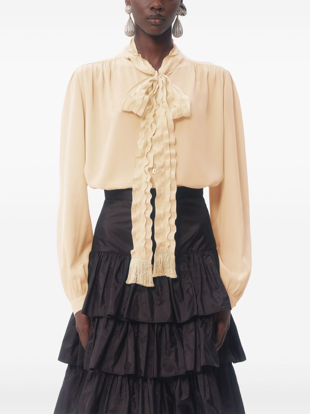 VALENTINO Silk Blouse with Pussy-Bow Collar and Ruffled Detailing