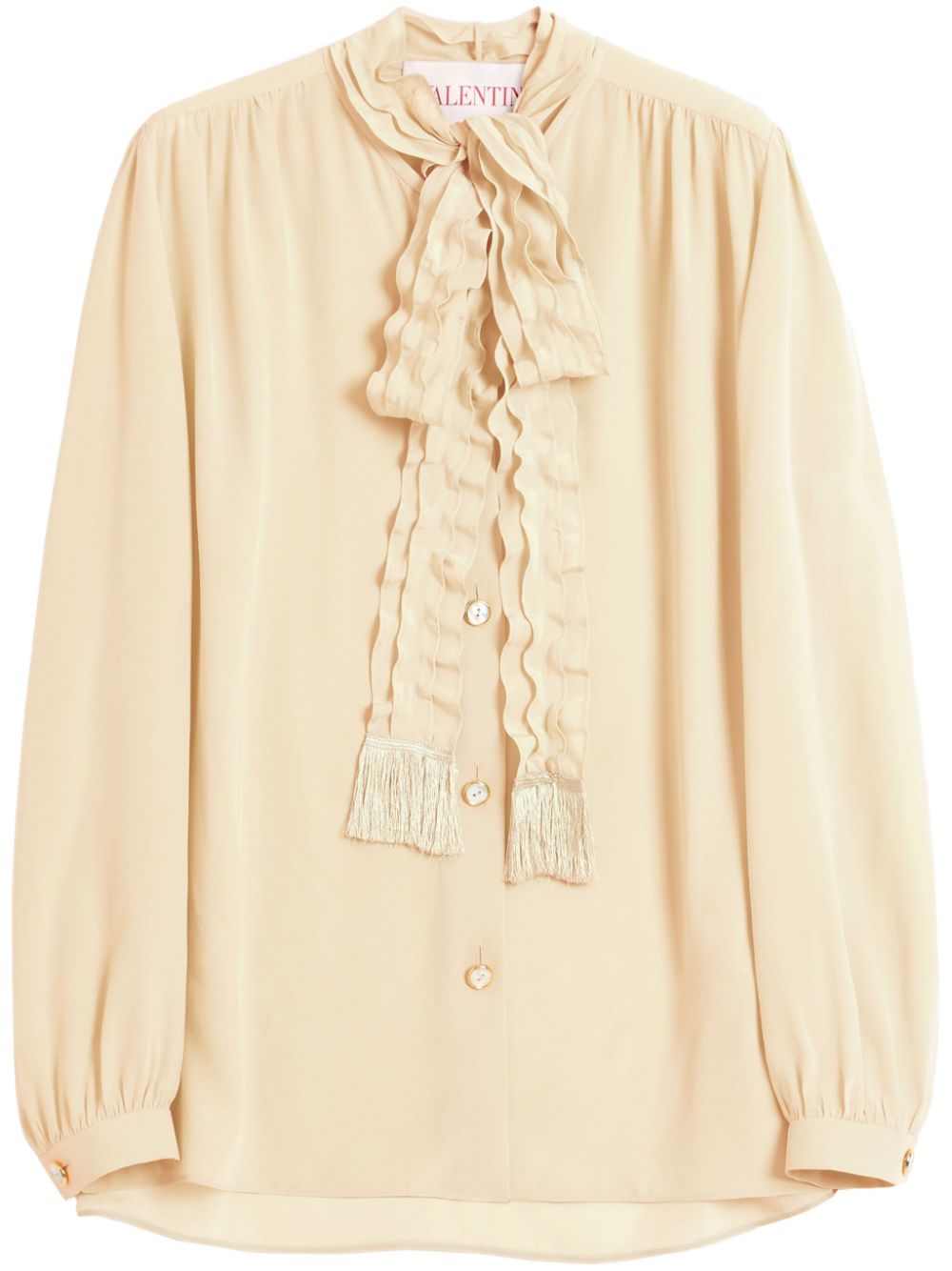 VALENTINO Silk Blouse with Pussy-Bow Collar and Ruffled Detailing