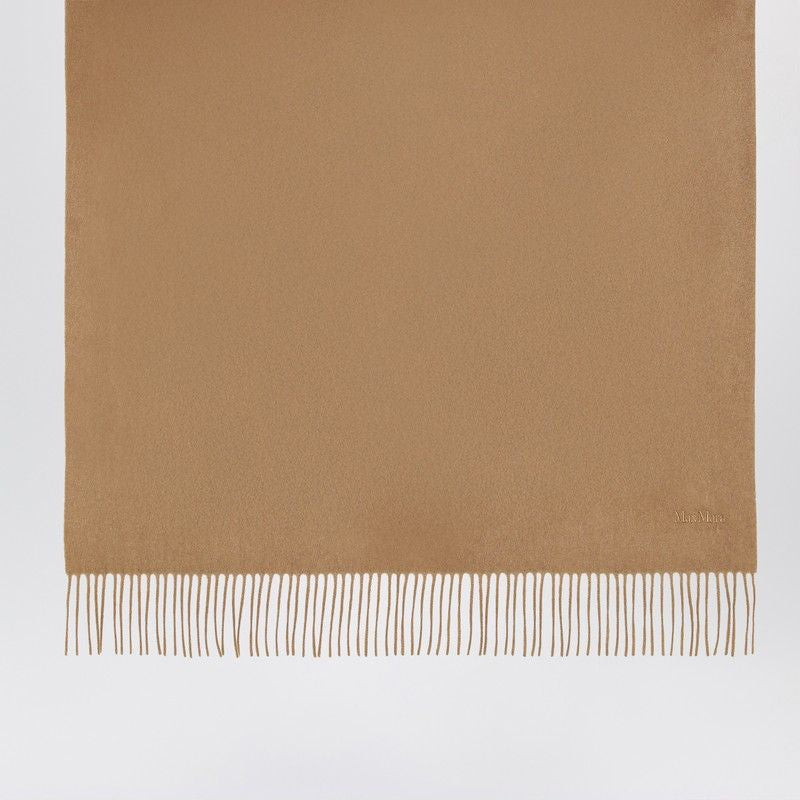 MAX MARA Cashmere Scarf with Fringed Border and Embroidered Logo