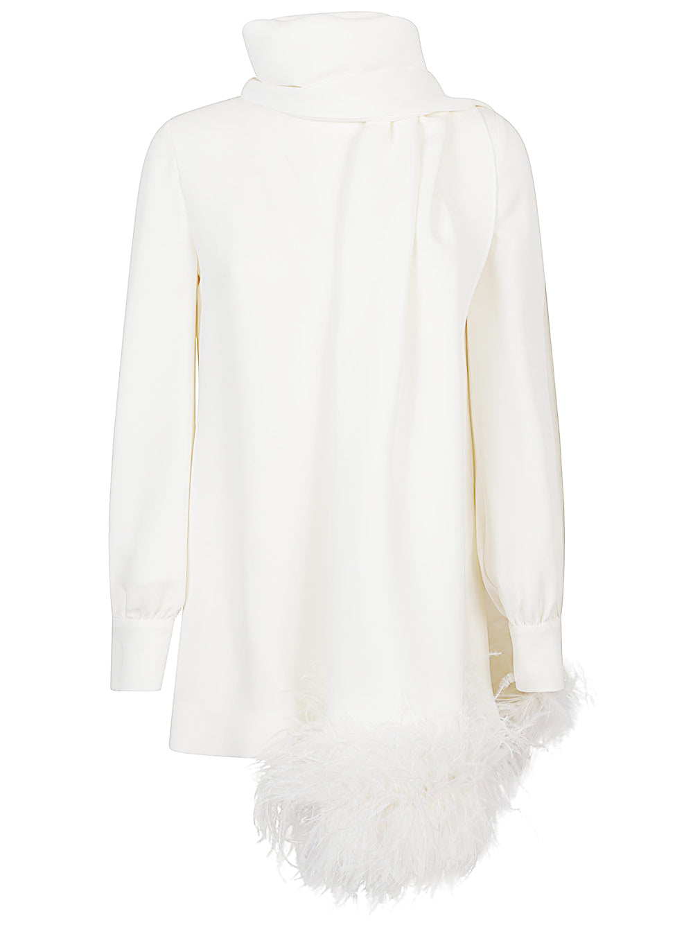 VALENTINO Feathered Silk Top with Scarf - Women's - SS25