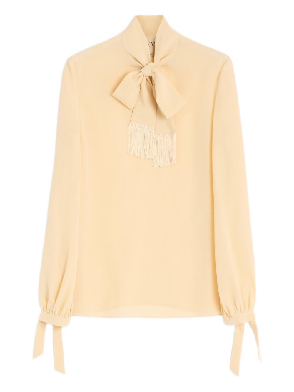 VALENTINO Silk Blouse with Pussy-Bow and Fringe Detailing