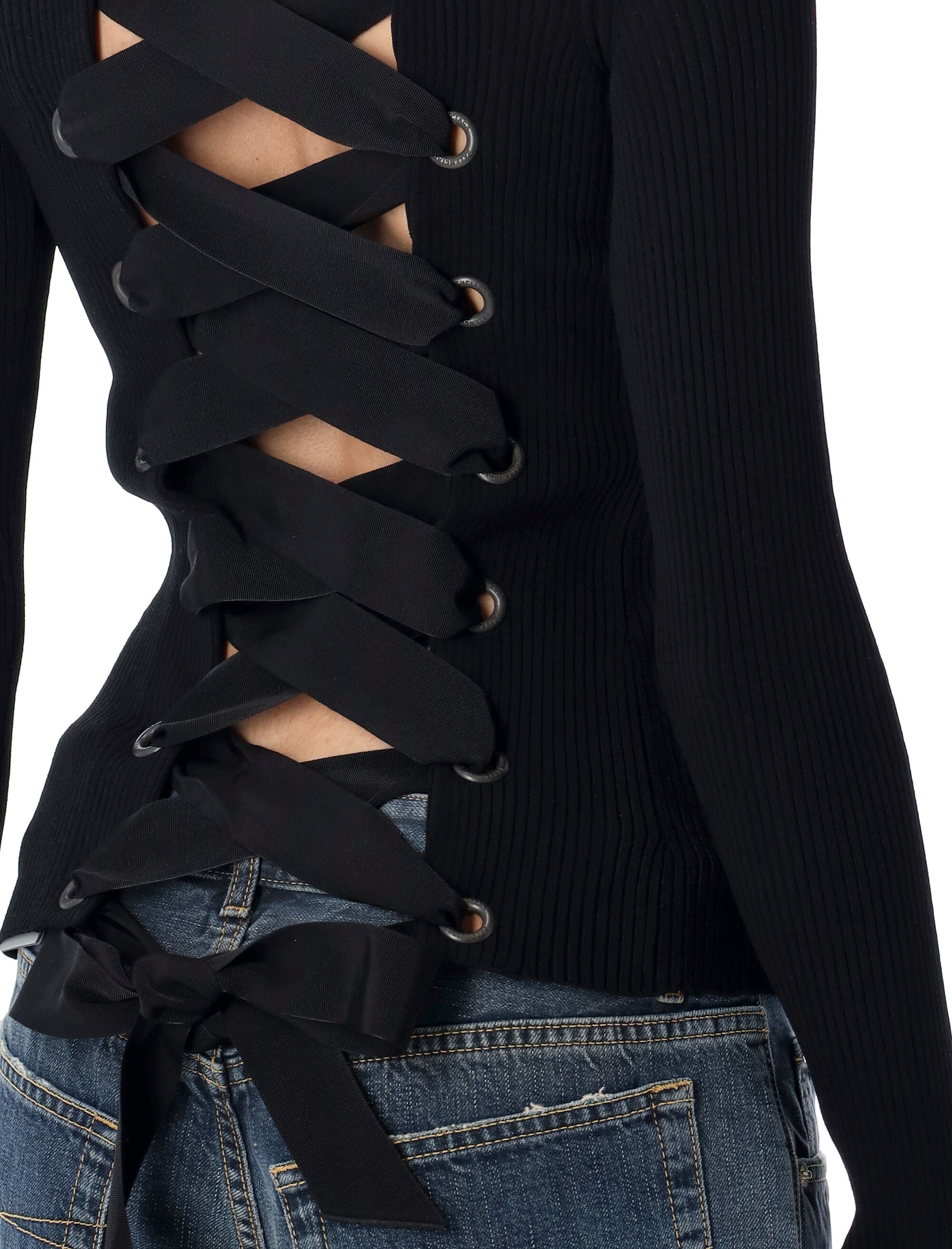 BALENCIAGA Lace-Up Fitted Turtleneck Top - Size S