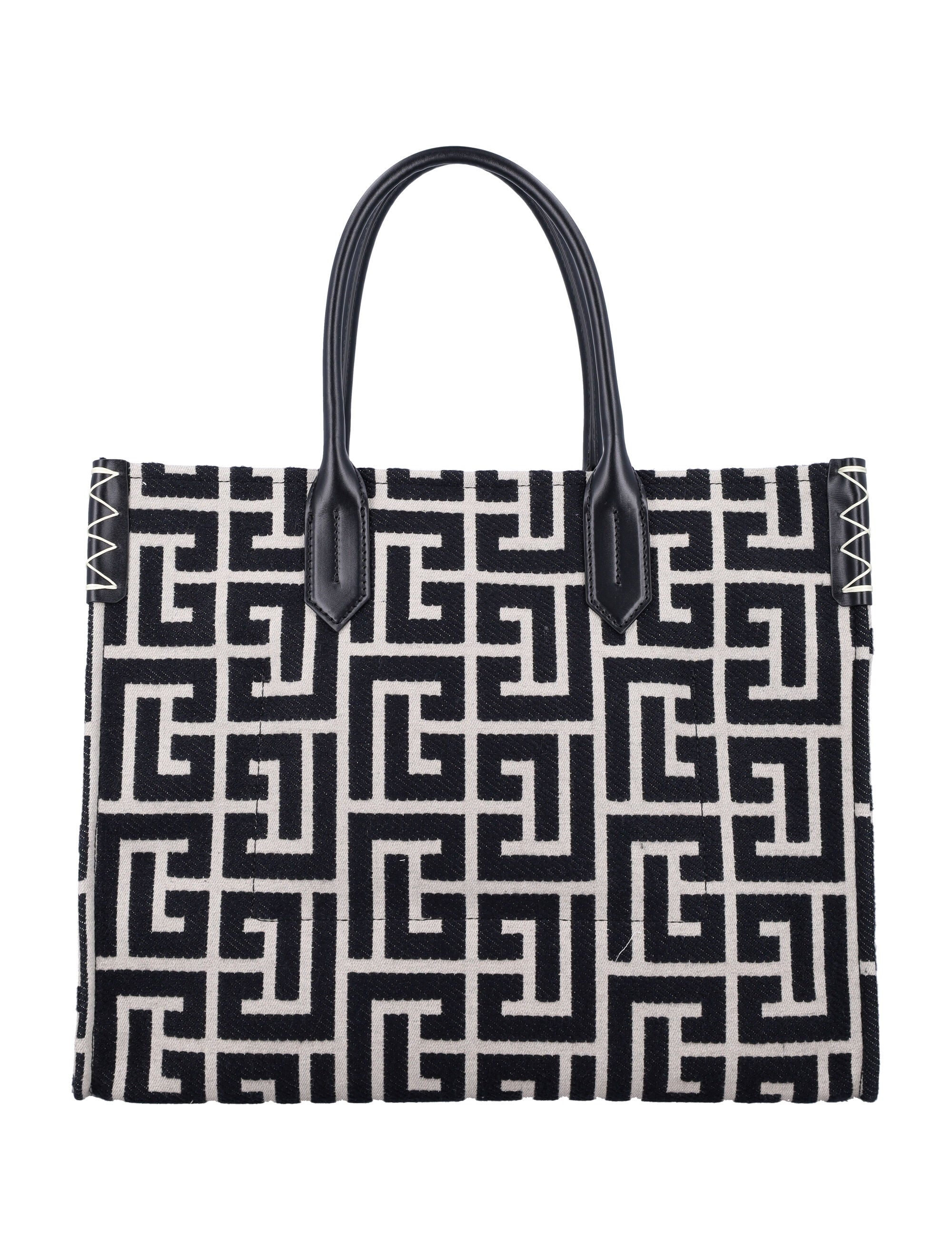 BALMAIN B-Army 42 Monogram Jacquard and Leather Tote Handbag