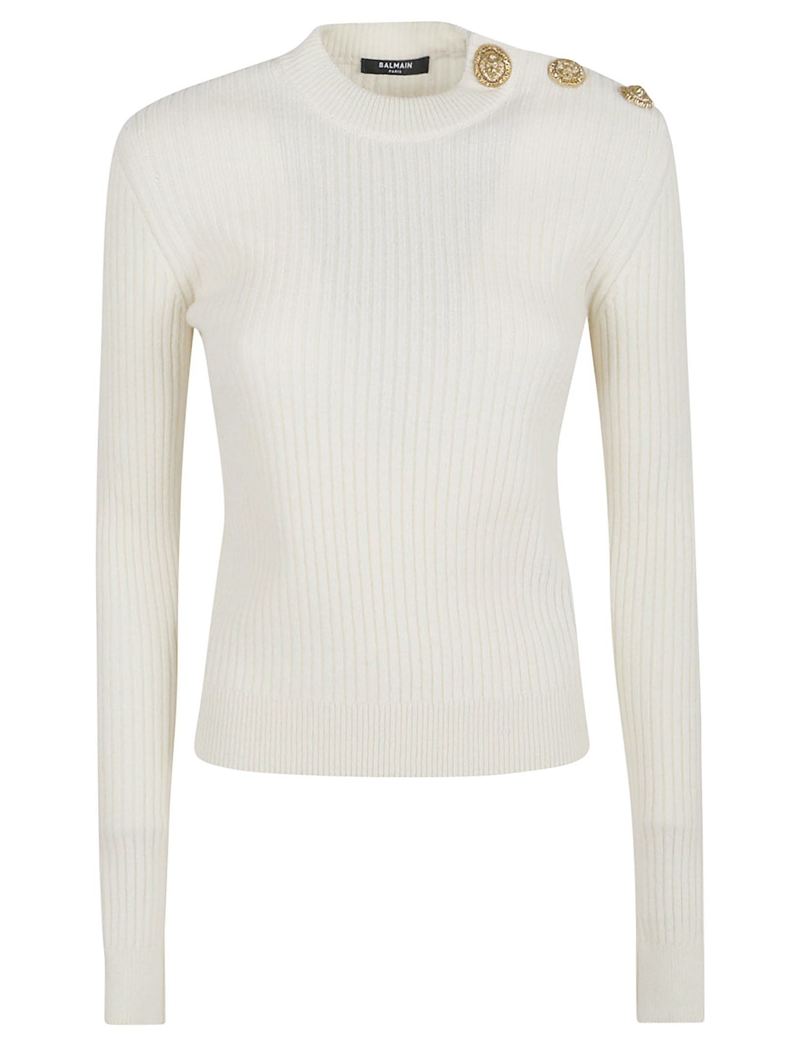 BALMAIN Chic Cashmere Blend Sweater with Logo Buttons - Slim Fit