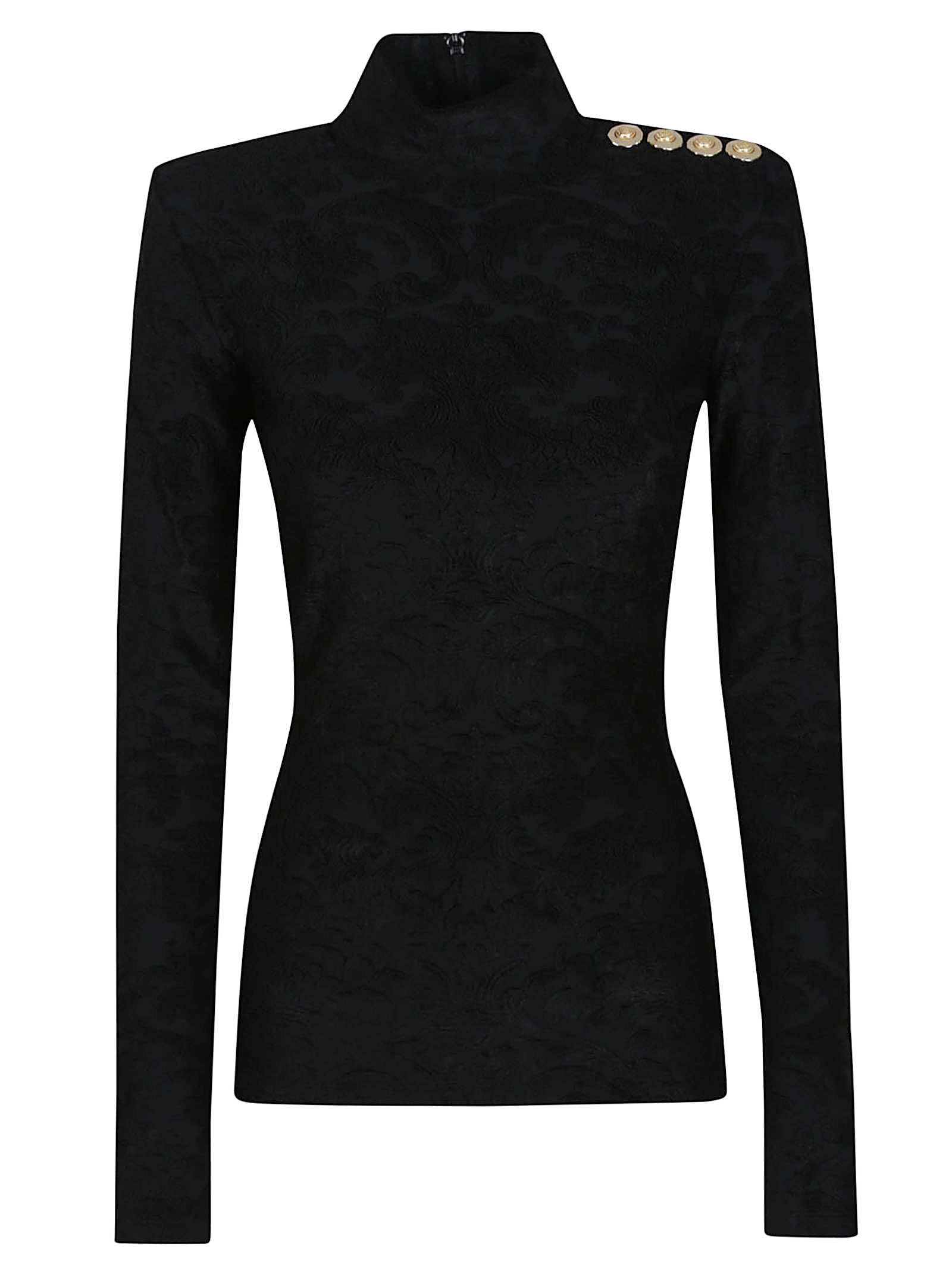 BALMAIN Chic Fitted Long-Sleeved Top with High Neck and Structured Shoulders