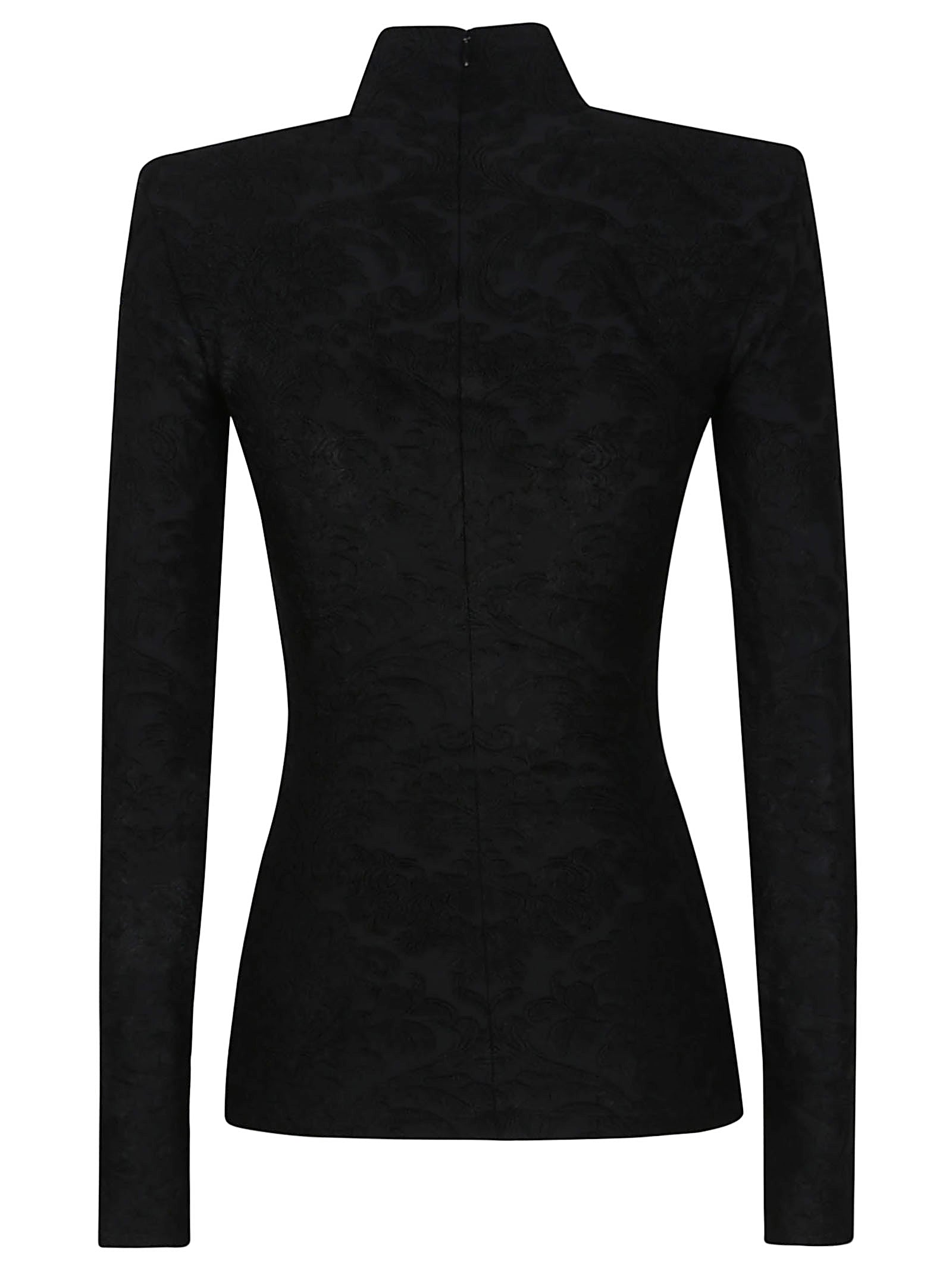 BALMAIN Chic Fitted Long-Sleeved Top with High Neck and Structured Shoulders