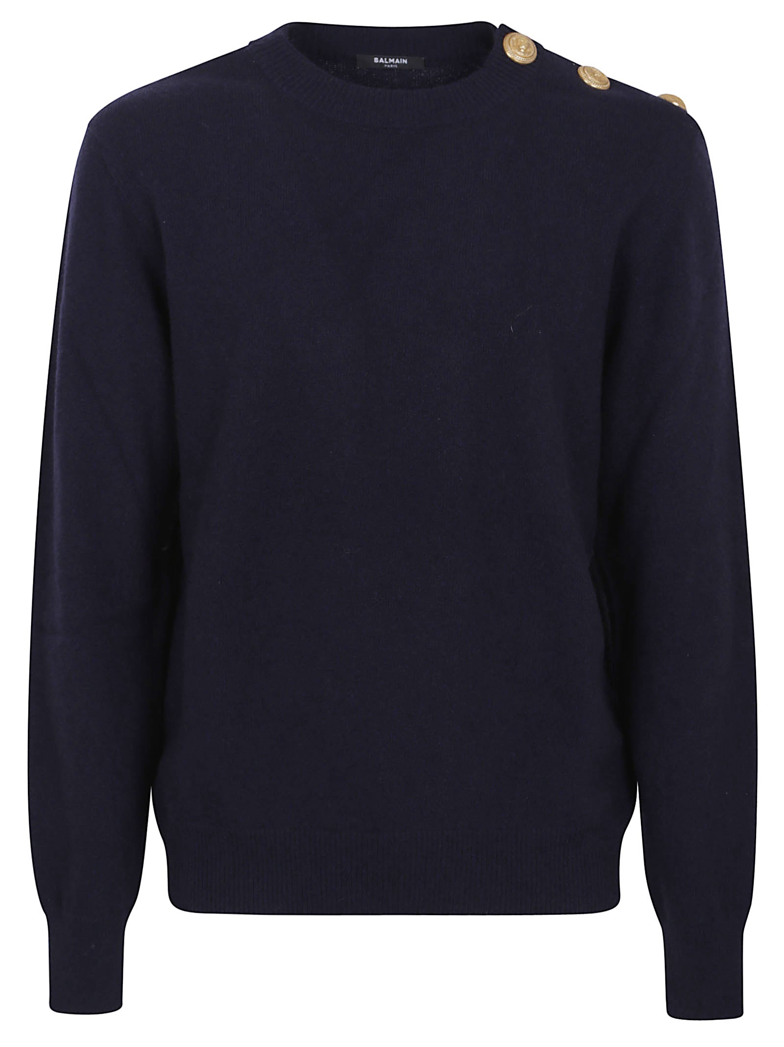 BALMAIN Men's Eco-Cashmere Knit Sweater with Shoulder Pads