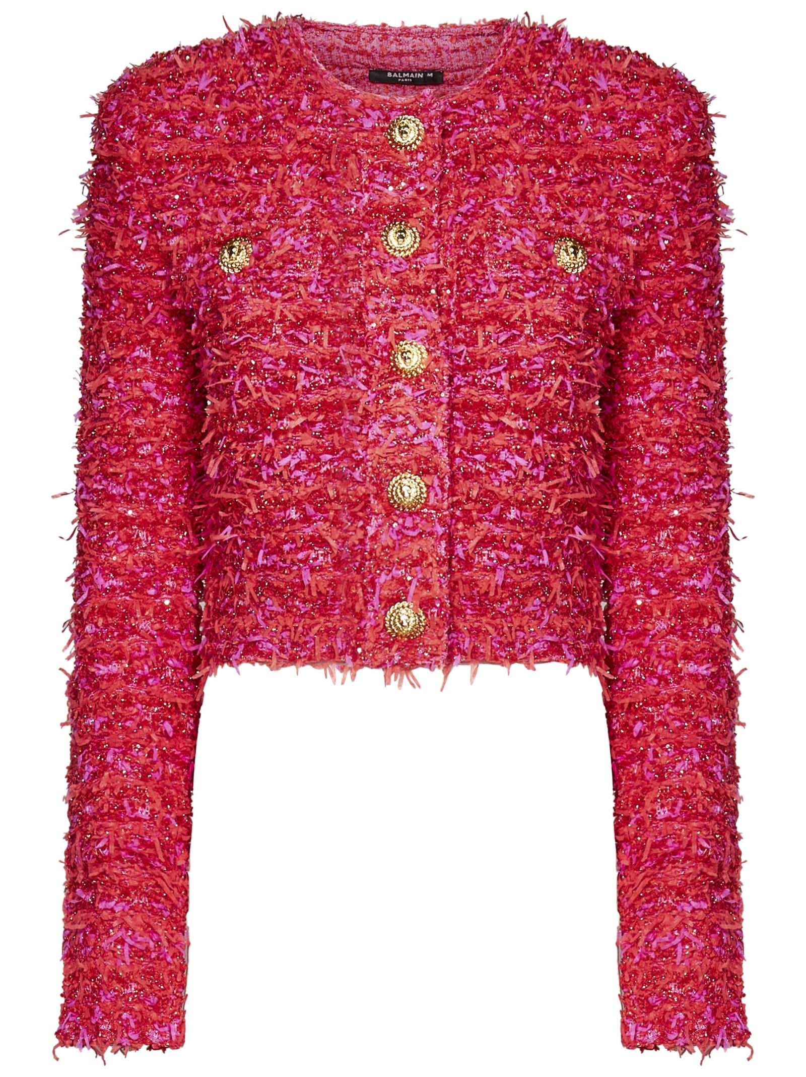 BALMAIN Cropped Mini Jacket with Textured Tweed