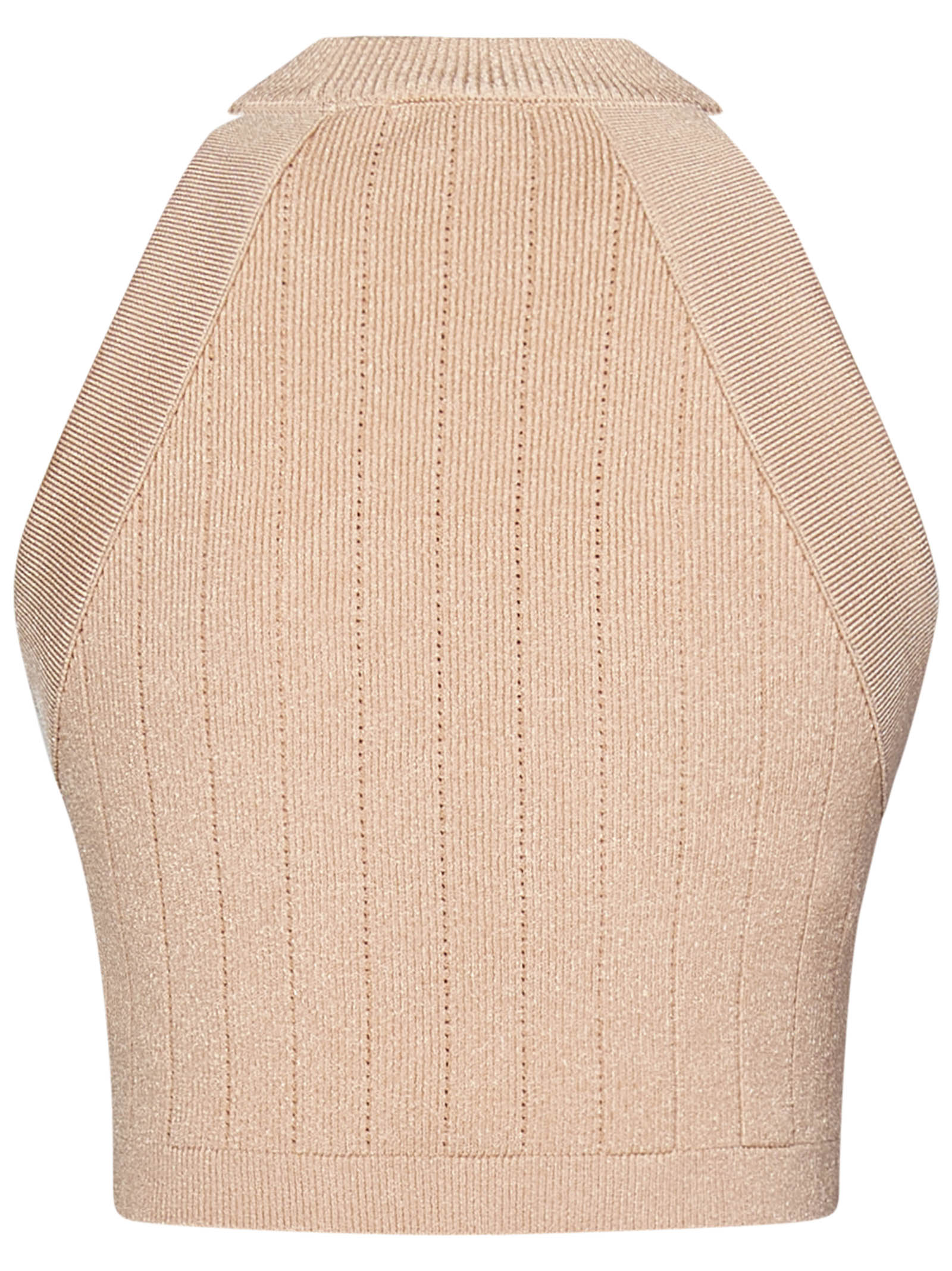 BALMAIN Ribbed Cropped Top with Gold Buttons - Size 36