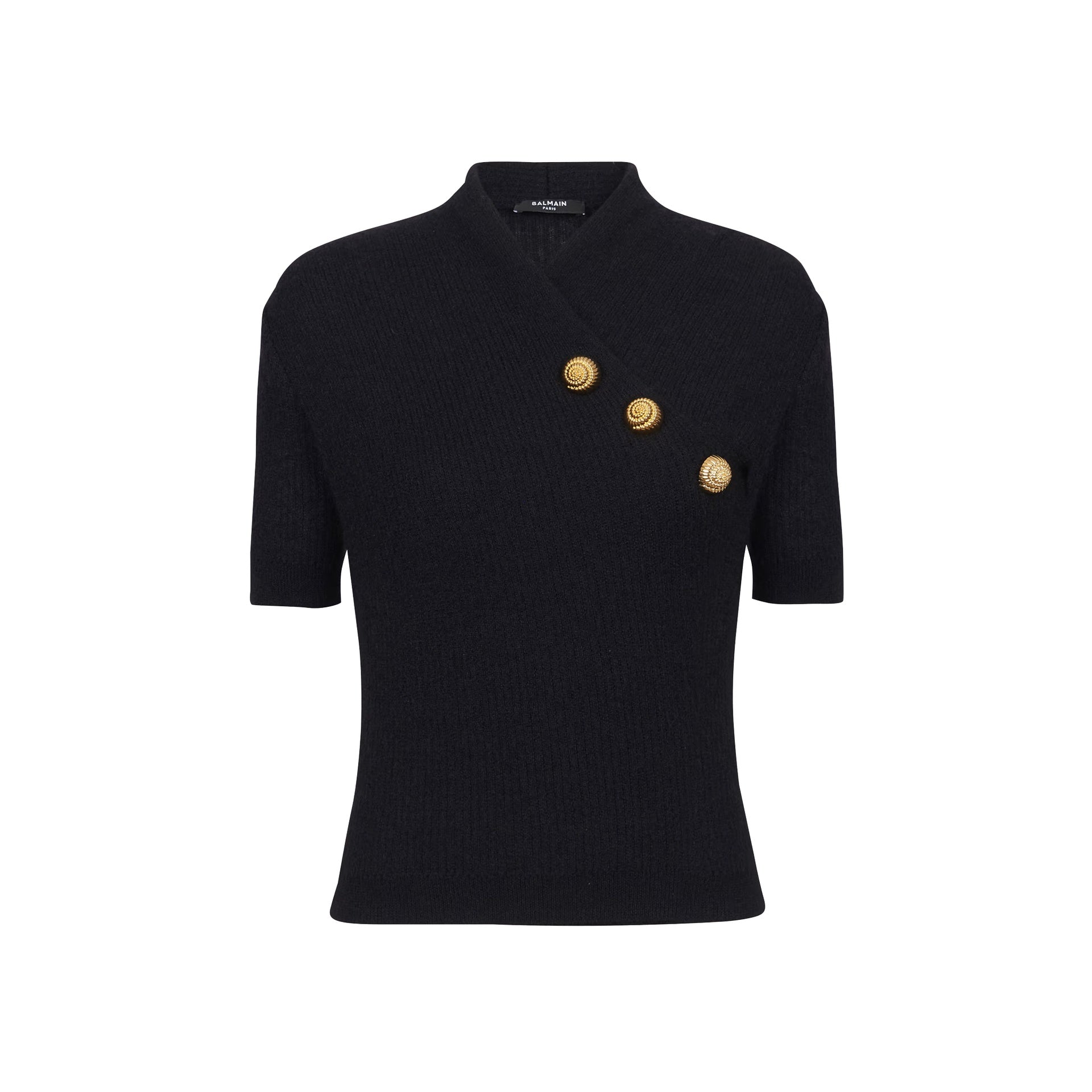 BALMAIN Chic Wool Blend Top with V-Neckline and Button Details