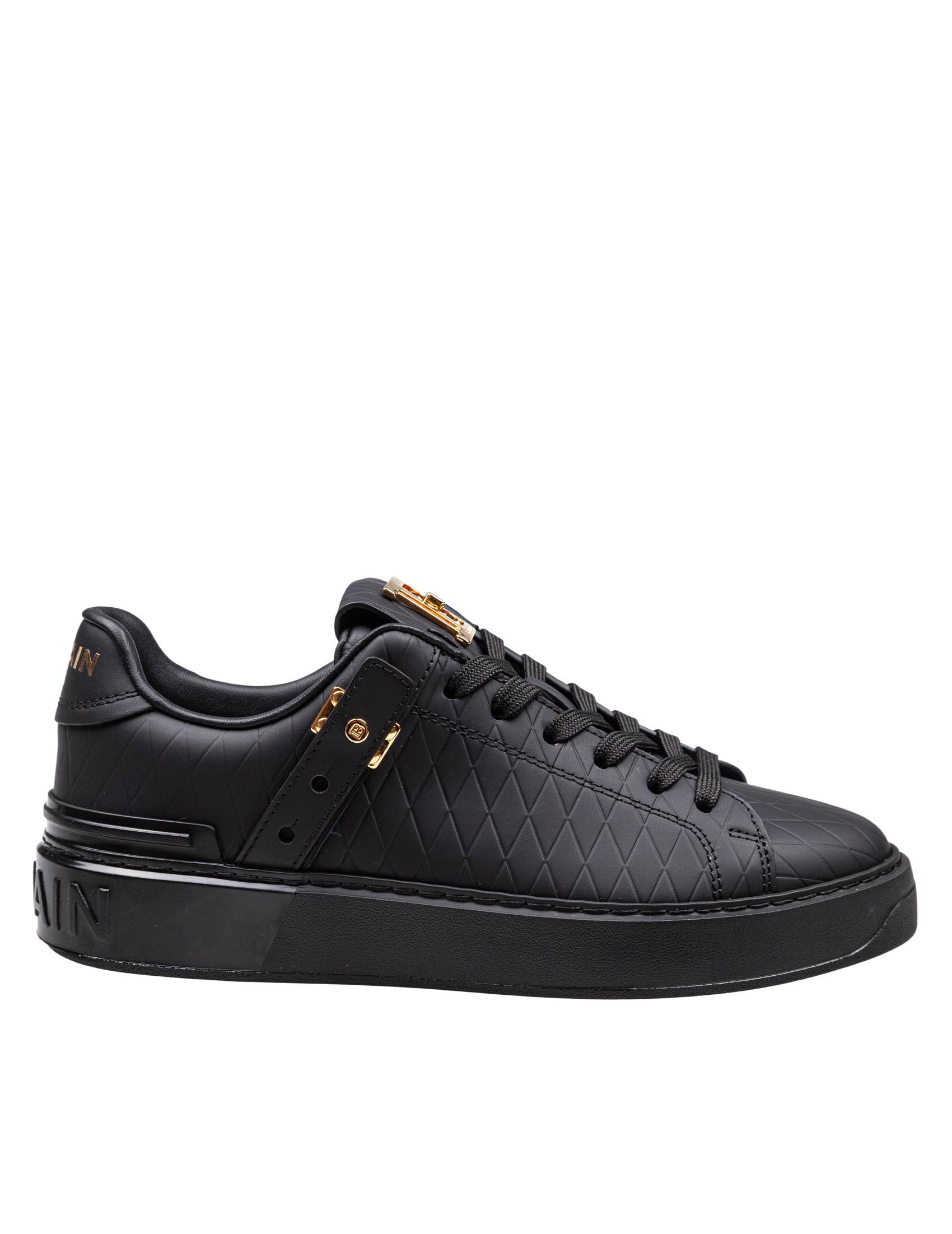 BALMAIN Luxury Diamond Embossed b-court Leather Sneakers - Men's