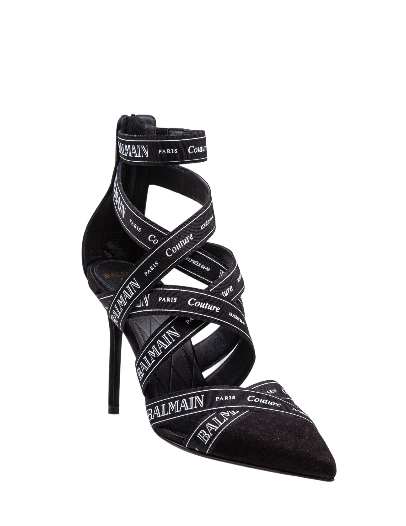 BALMAIN Ribbon Suede Couture Sandals with 9.5 cm Heel