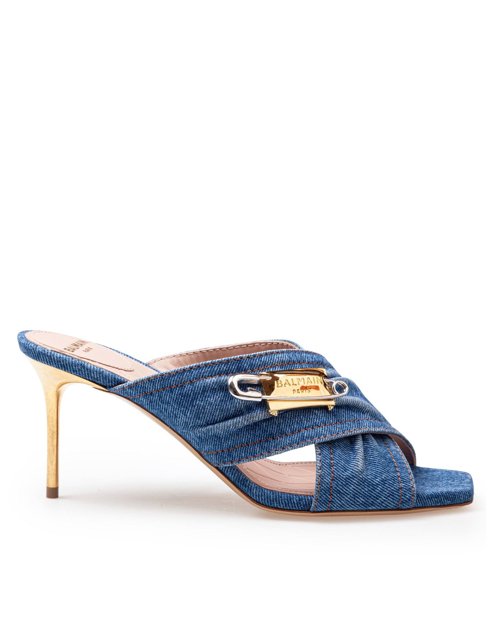 BALMAIN Denim Safety Flat with Gold Stiletto Heel