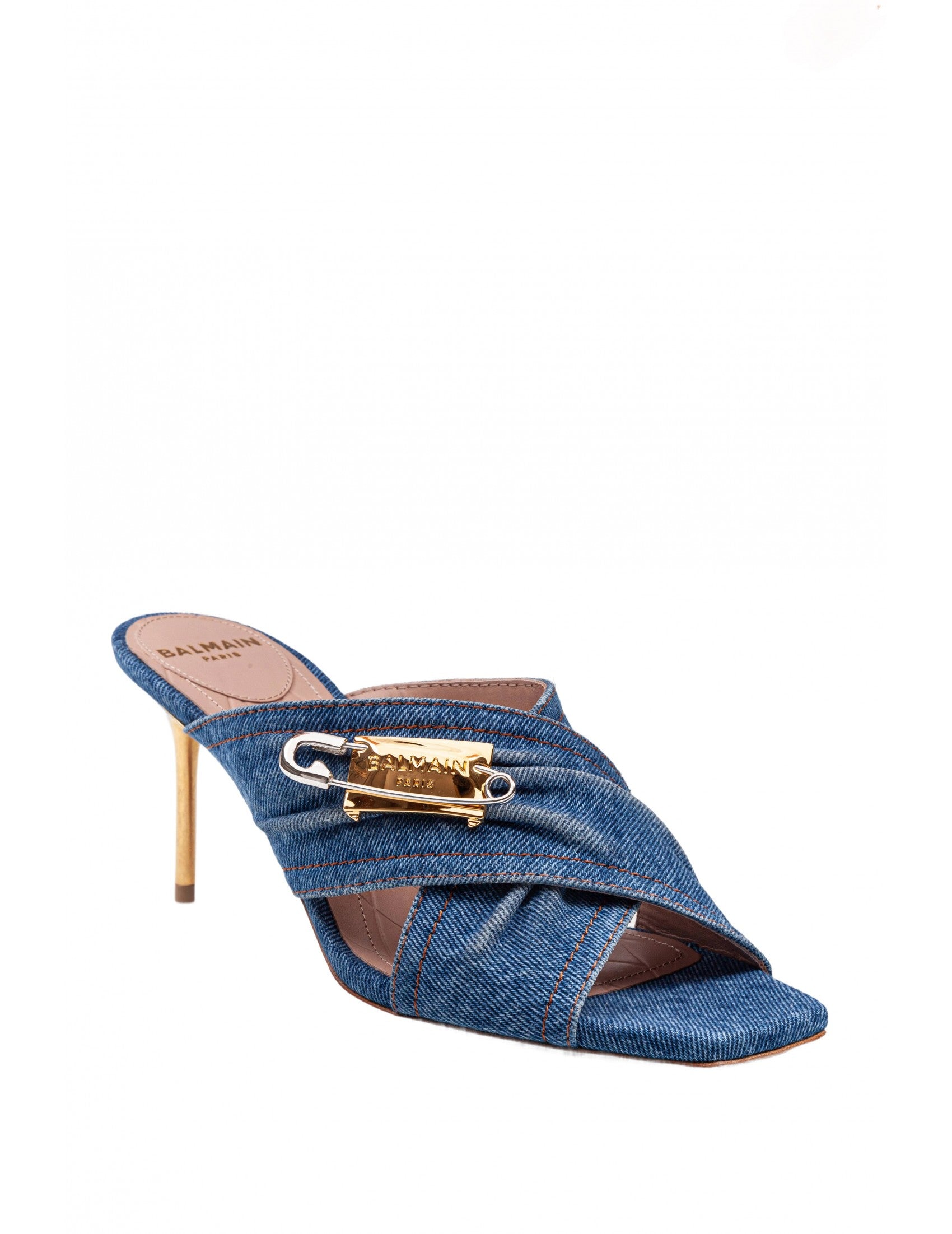 BALMAIN Denim Safety Flat with Gold Stiletto Heel