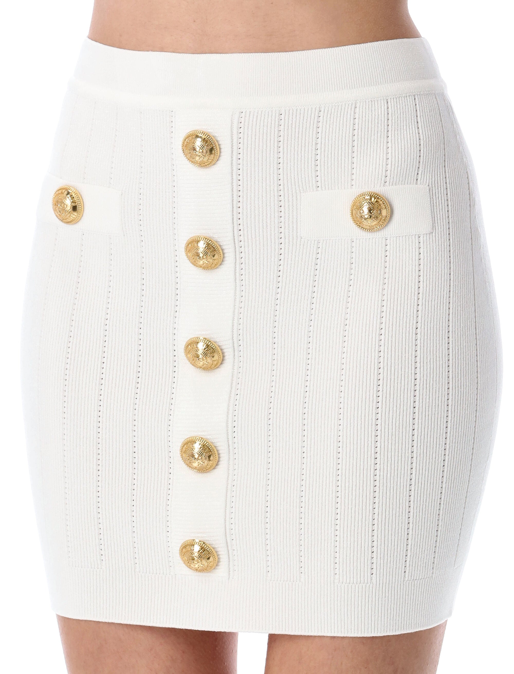 BALMAIN High Waist Fine Ribbed Knit Skirt - Size 38