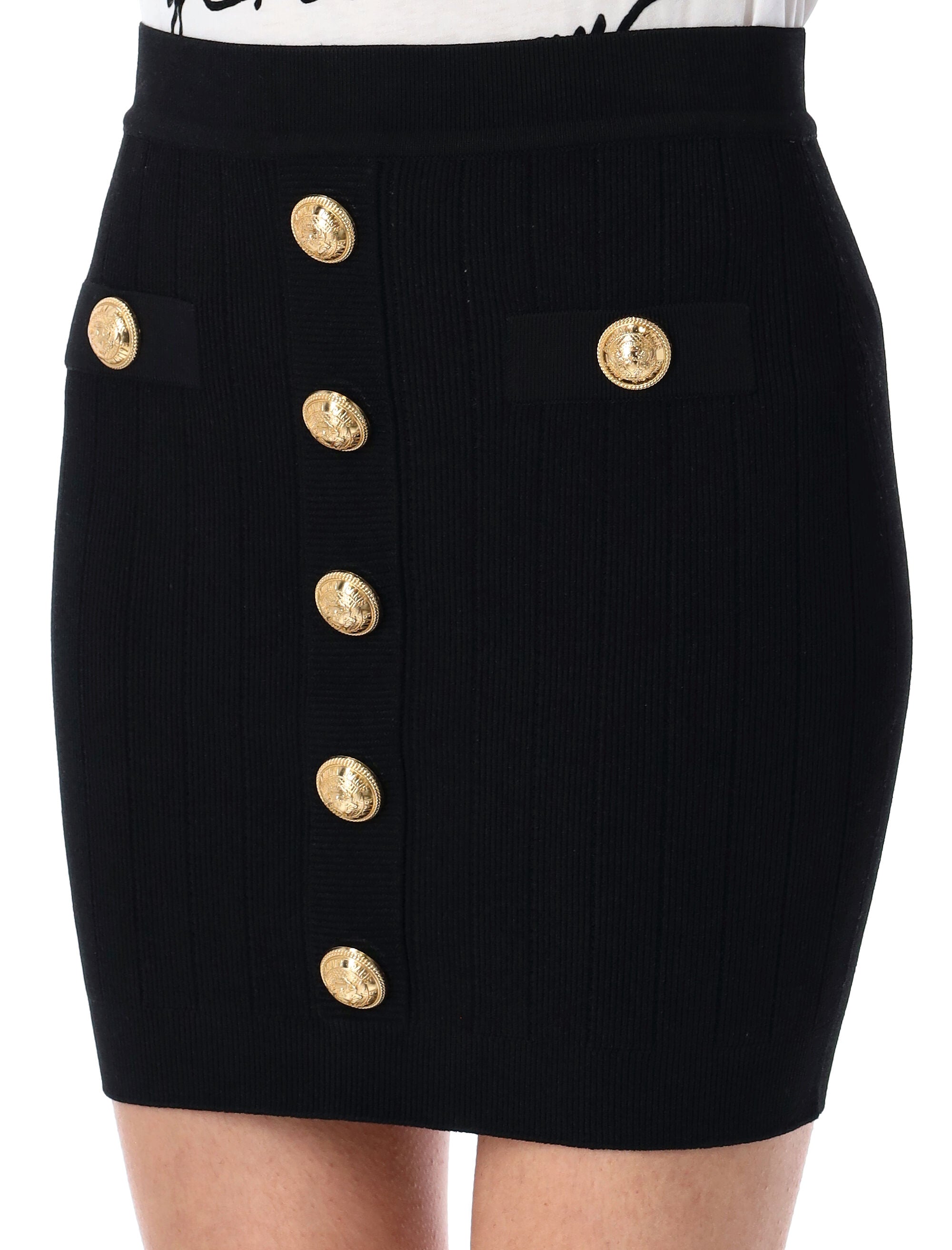 BALMAIN Fine Ribbed Knit Skirt - High Waist, Size 38