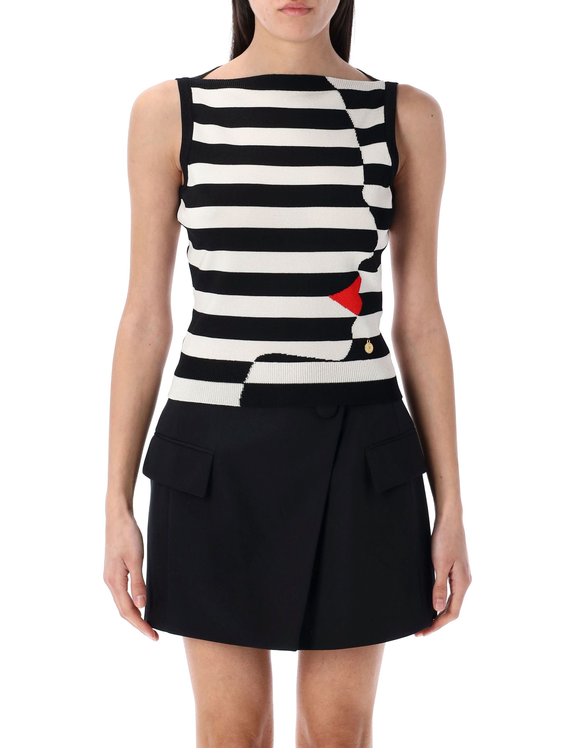 BALMAIN Asymmetric Stripe Knit Top with Face Motif