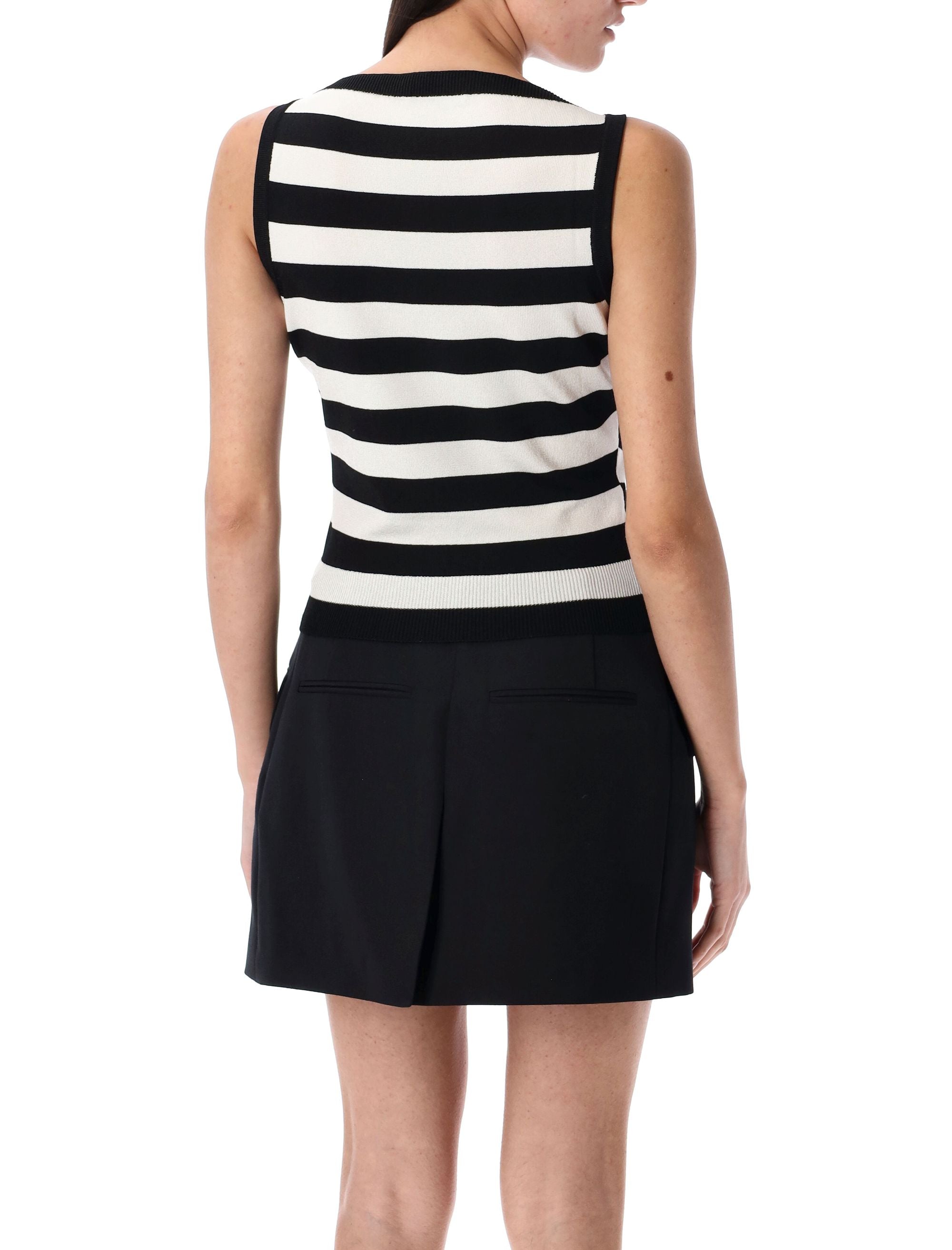 BALMAIN Asymmetric Stripe Knit Top with Face Motif