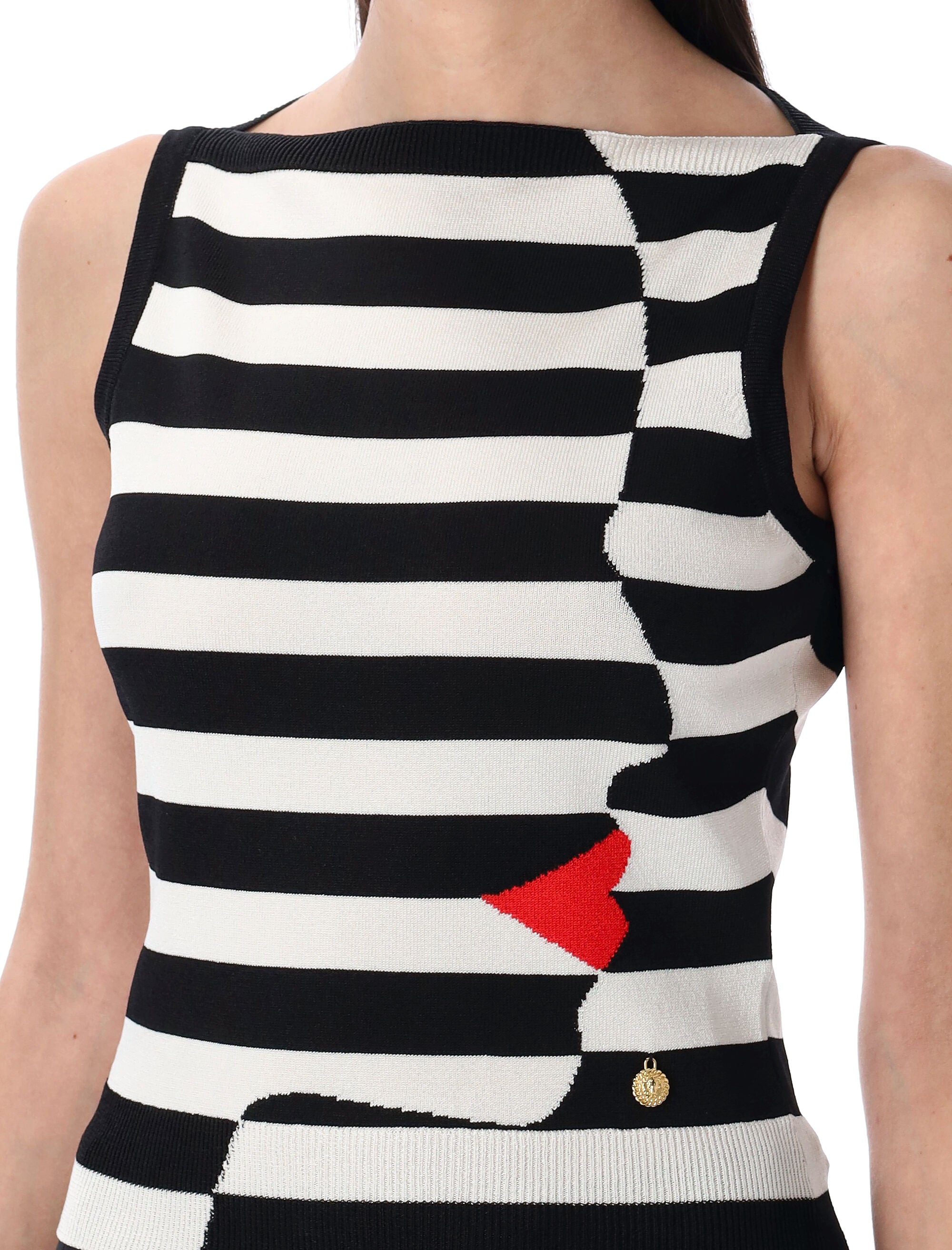 BALMAIN Asymmetric Stripe Knit Top with Face Motif
