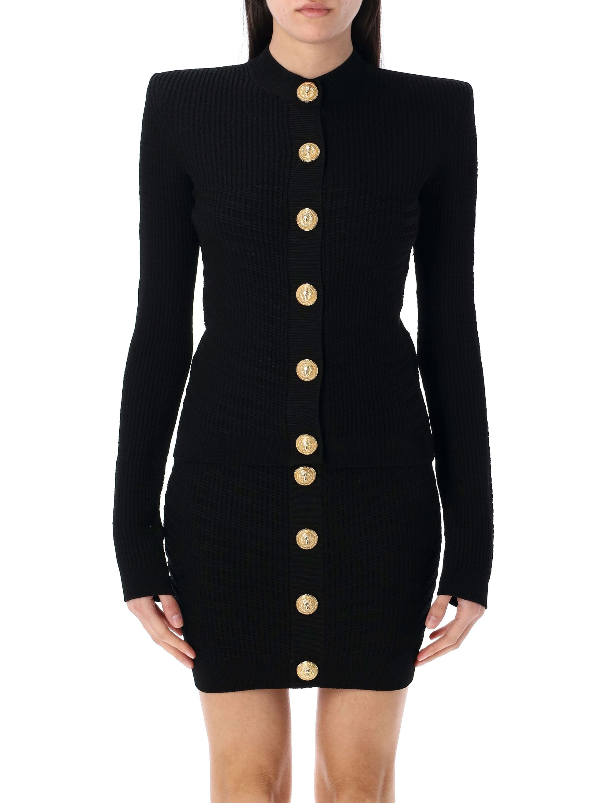 BALMAIN Knit Cardigan with Gold Buttons - Size 36