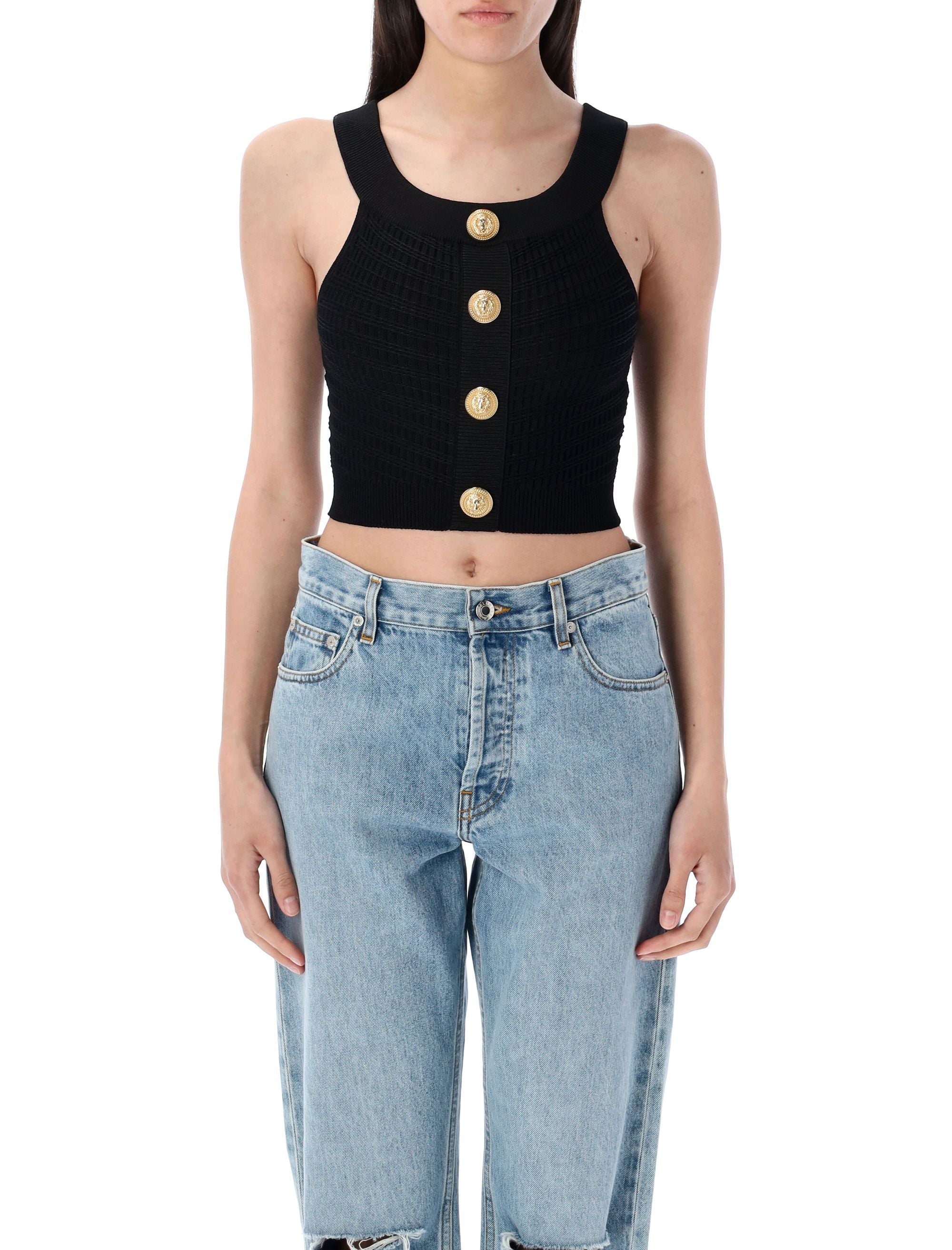 BALMAIN Mini Knit Top with Gold Buttons