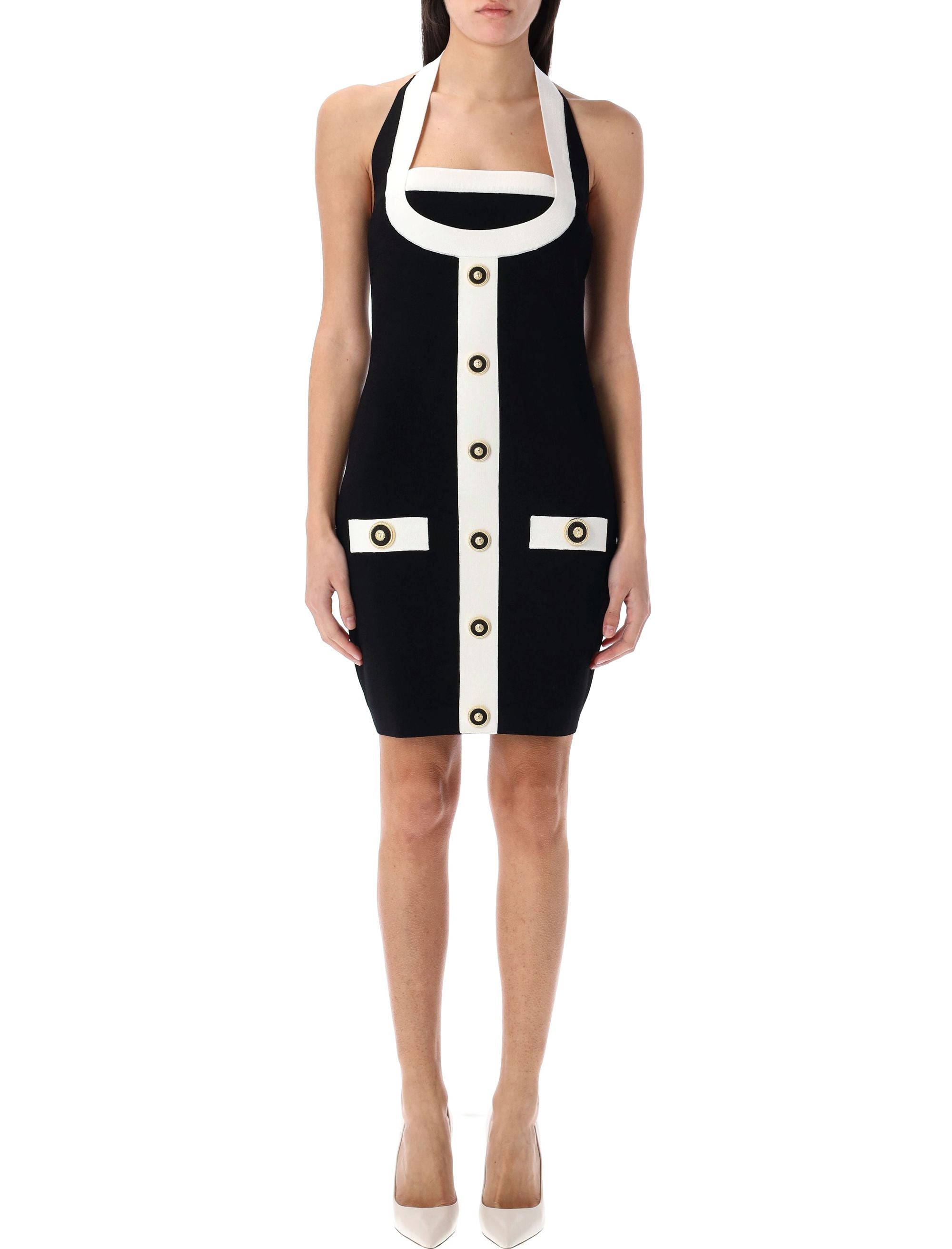 BALMAIN Chic Two-Tone Halterneck Mini Dress