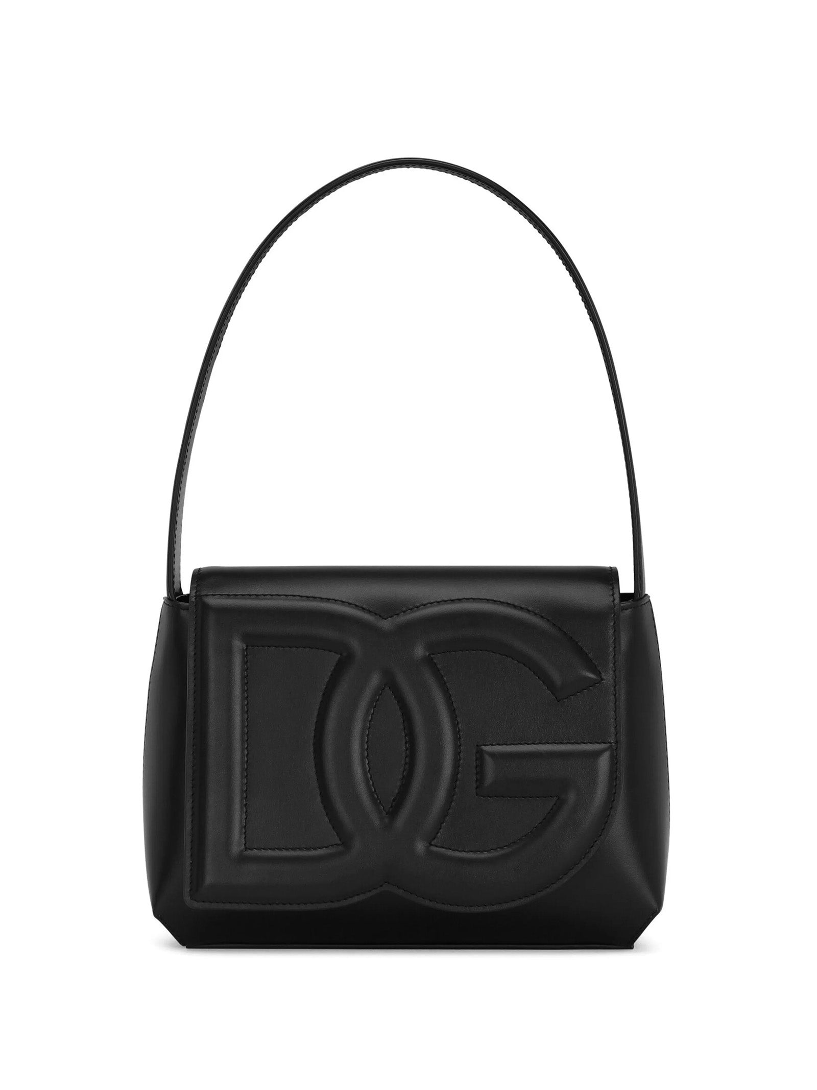 DOLCE & GABBANA Leather Shoulder Handbag with DG Logo - W23cm x H17.5cm x R7cm