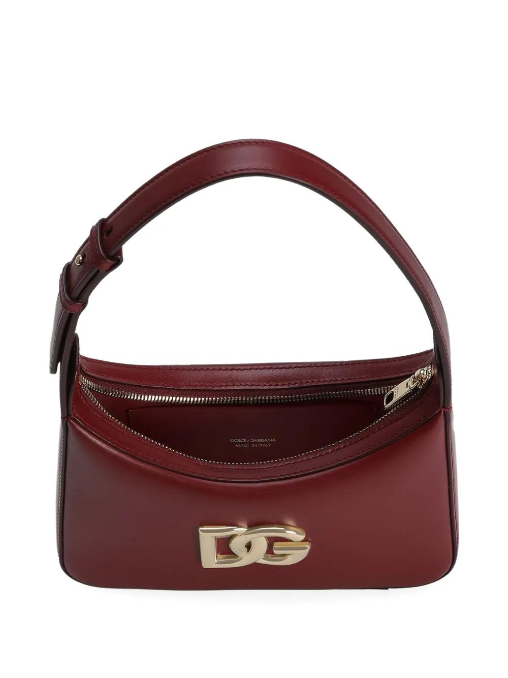 DOLCE & GABBANA Leather Shoulder Handbag with Gold Tone Logo