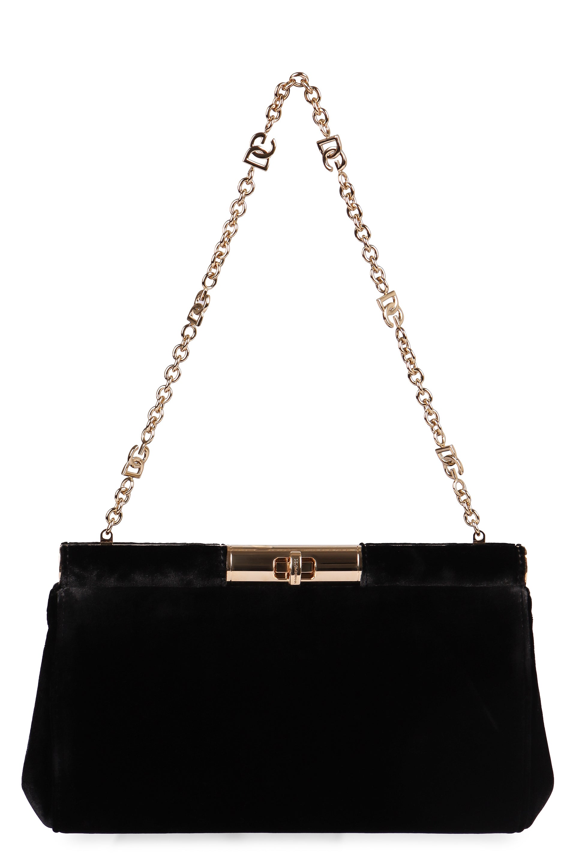 DOLCE & GABBANA Mini Velvet Clutch Handbag with Metallic Turn-Lock Closure