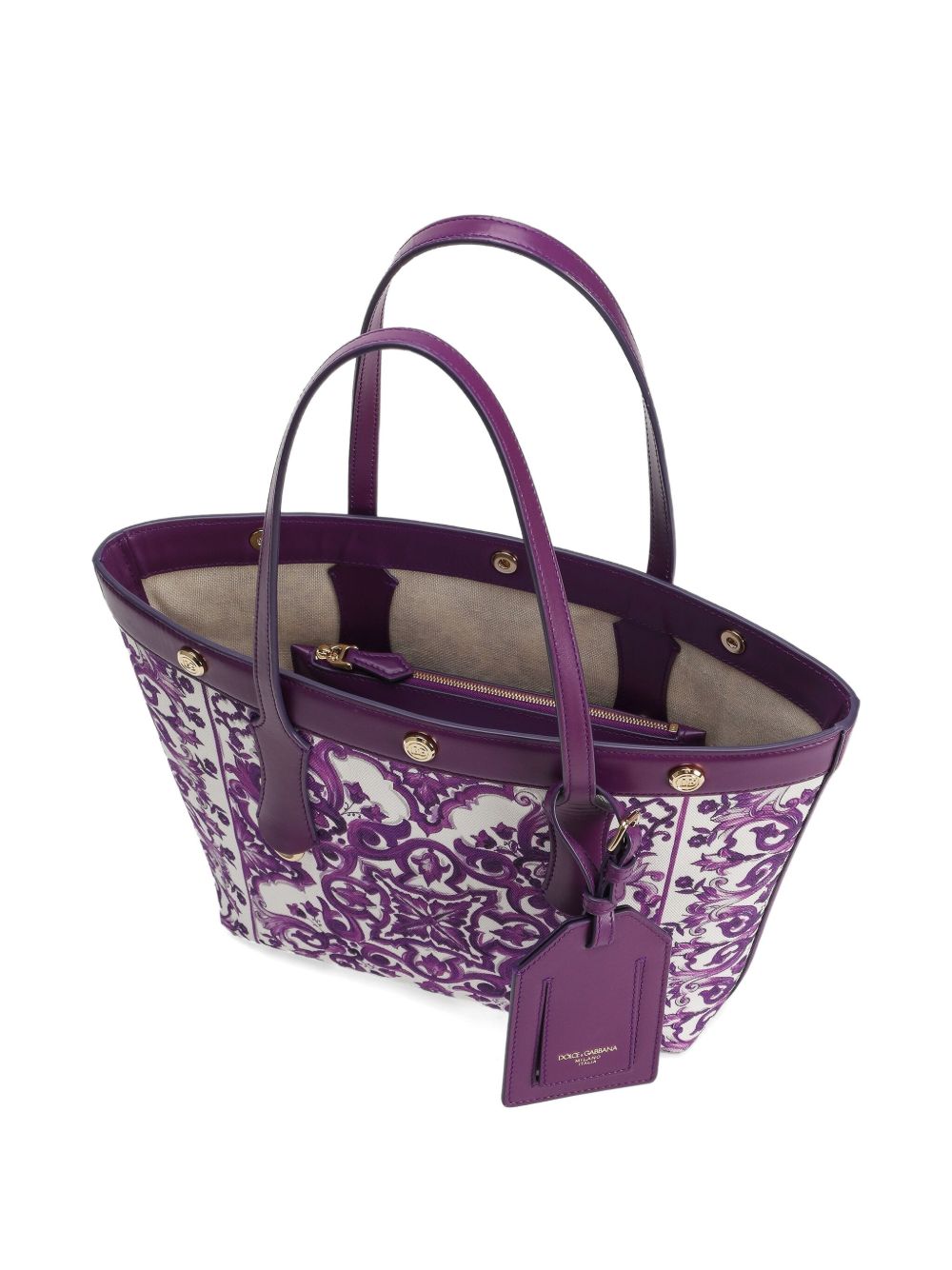 DOLCE & GABBANA Majolica-Print Mini Atene Shopping Handbag (23cm x 23.5cm x 8cm)