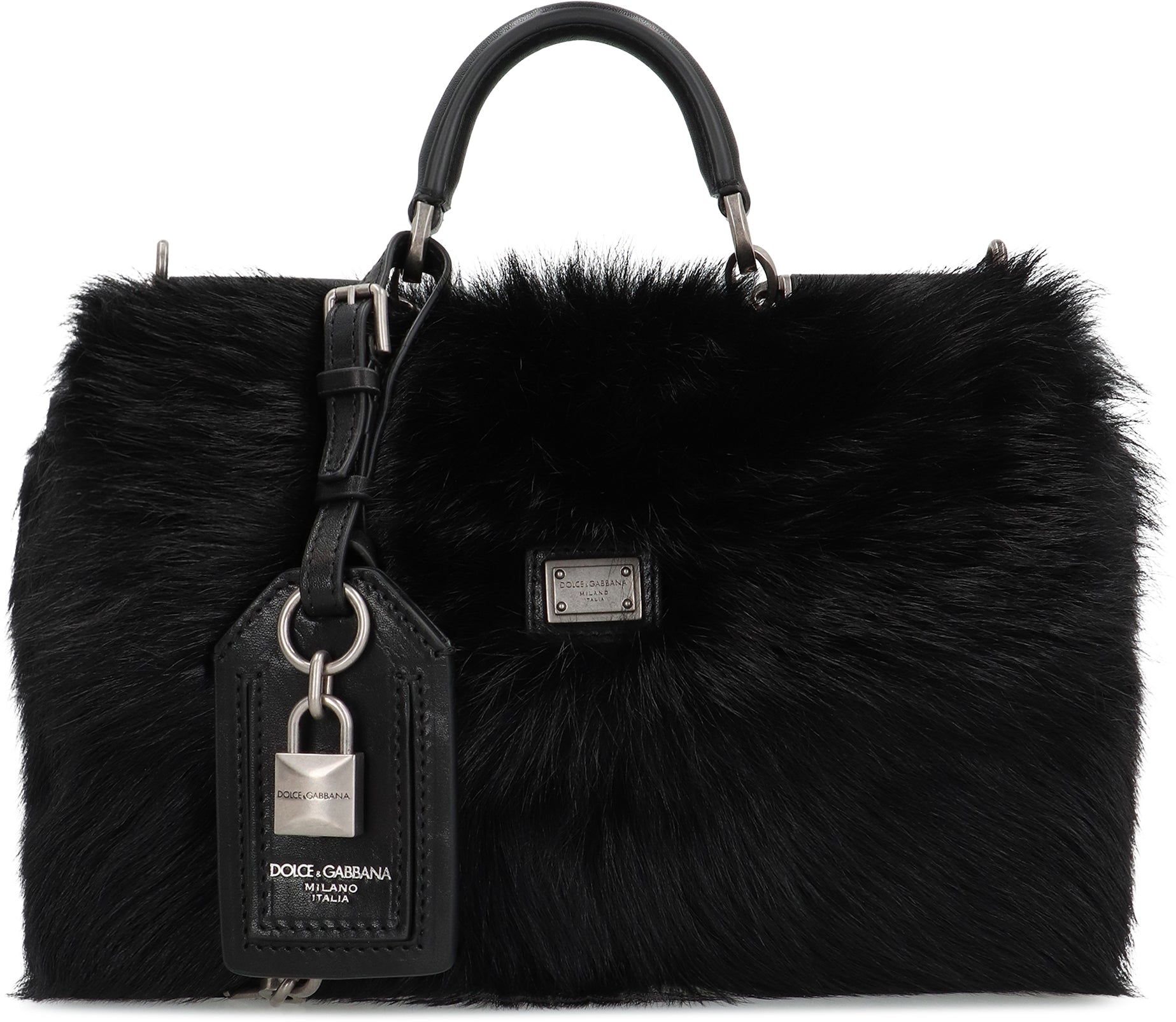 DOLCE & GABBANA Fur Handbag with Leather Accents - 23cm Width