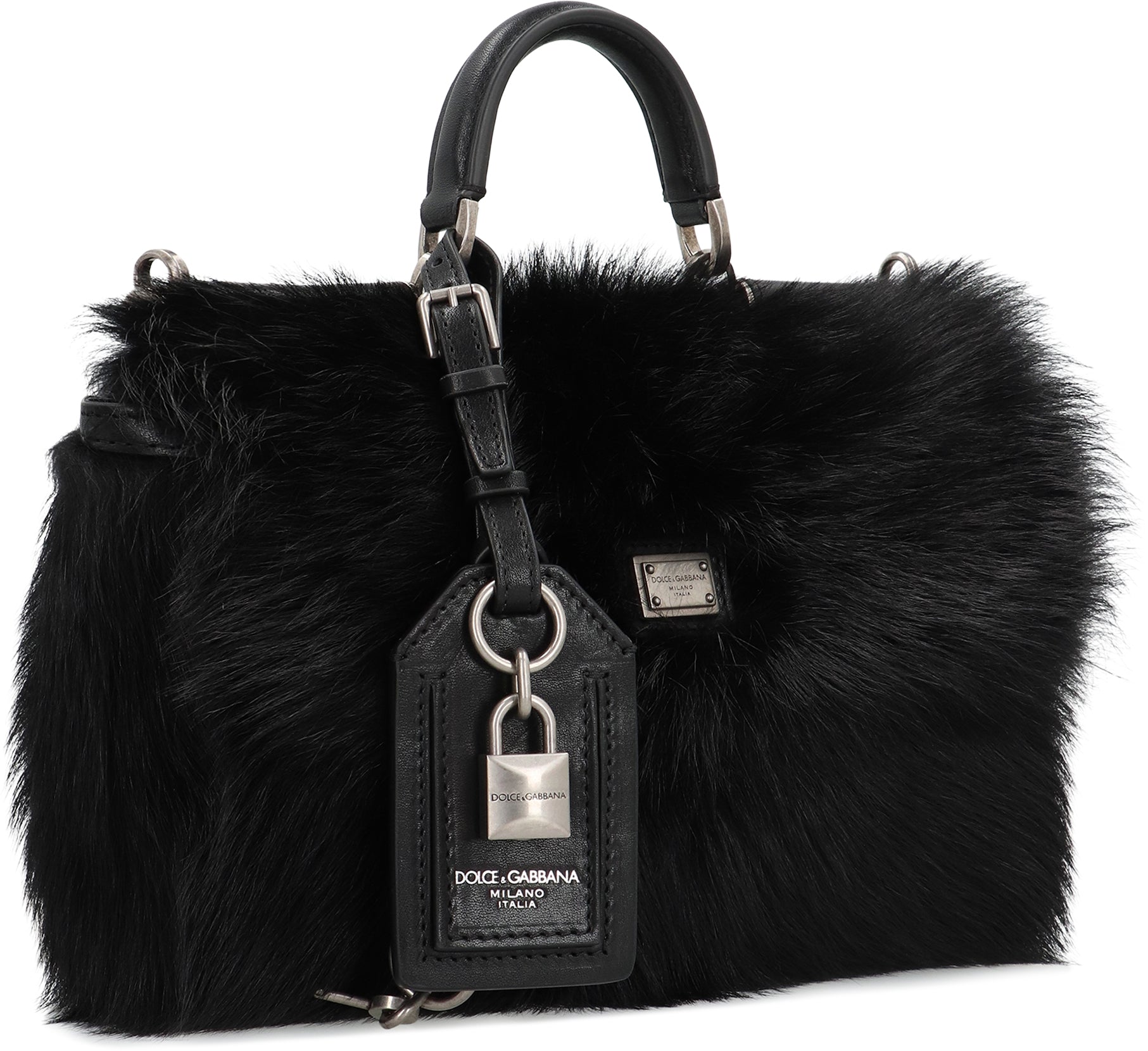 DOLCE & GABBANA Fur Handbag with Leather Accents - 23cm Width