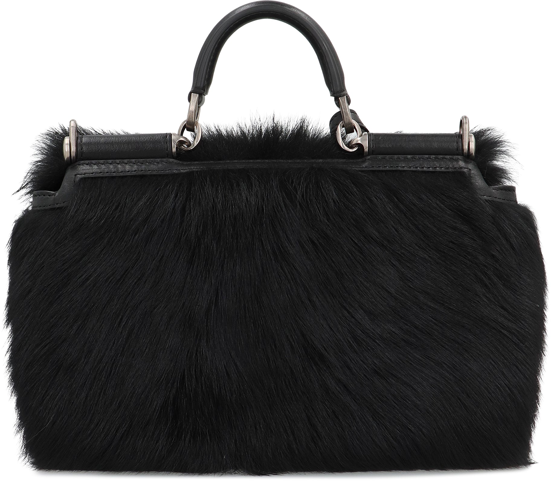 DOLCE & GABBANA Fur Handbag with Leather Accents - 23cm Width