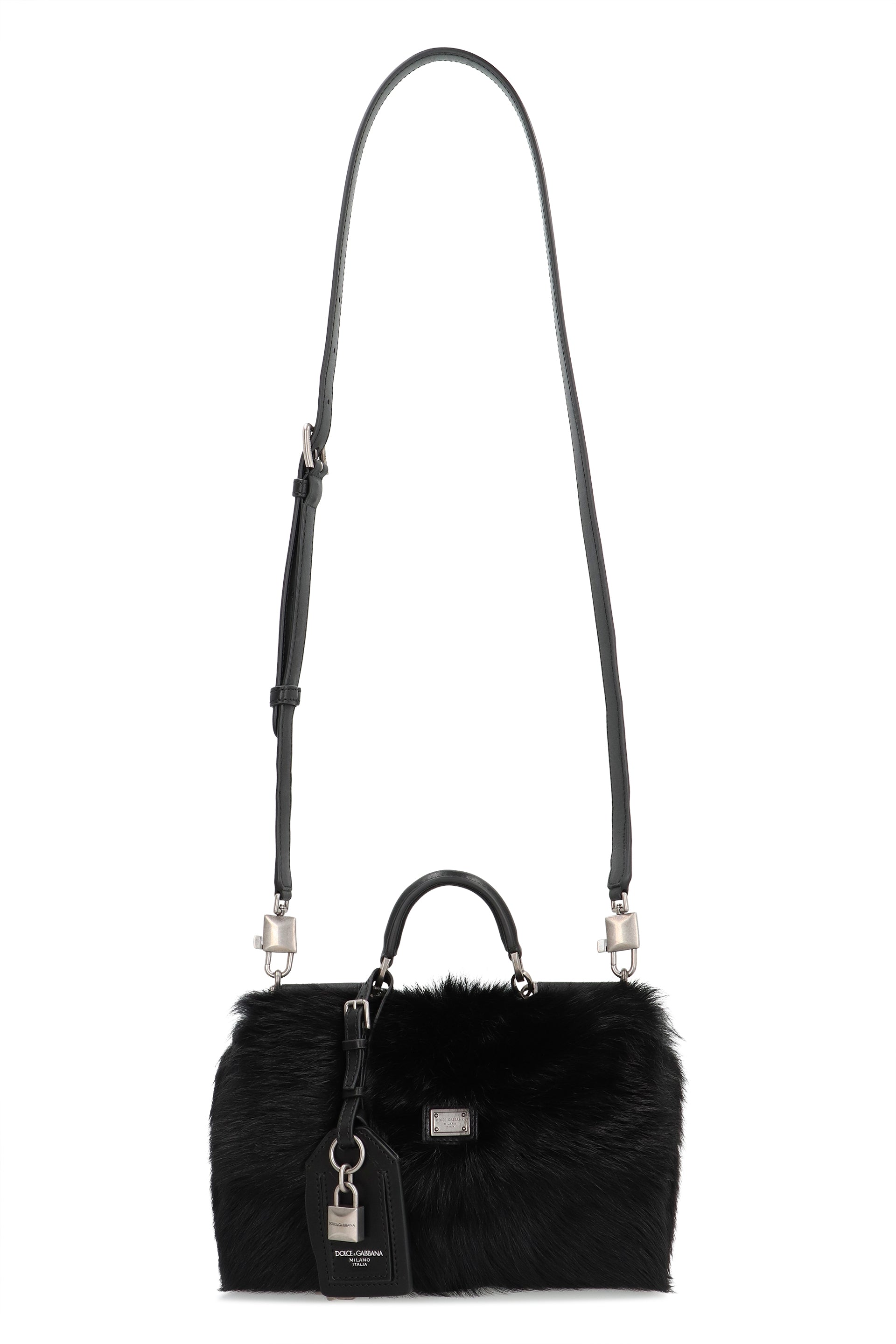 DOLCE & GABBANA Fur Handbag with Leather Accents - 23cm Width