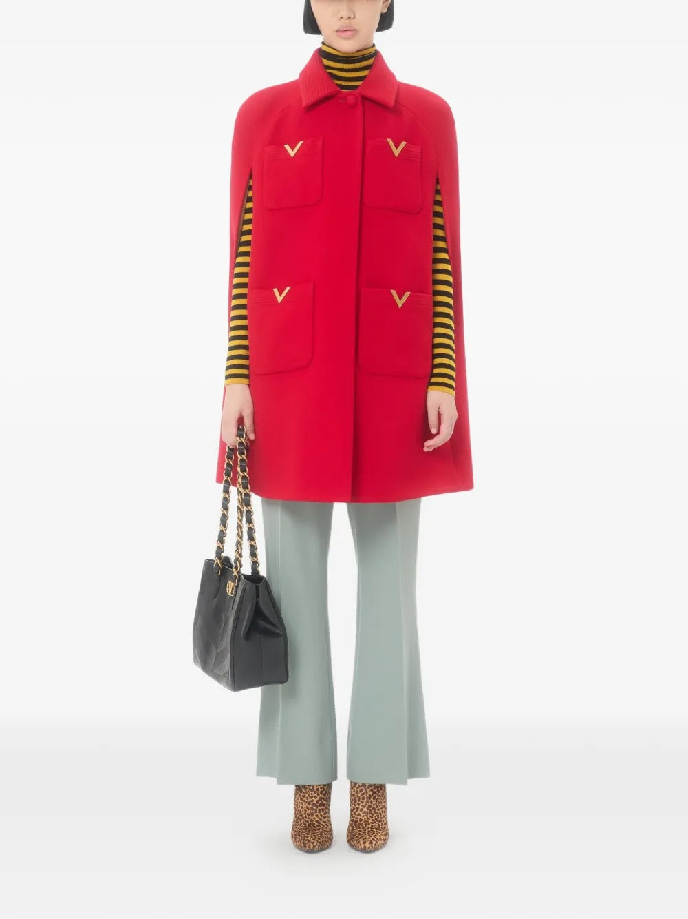 VALENTINO GARAVANI Double Cape Mini Coat with V Detail