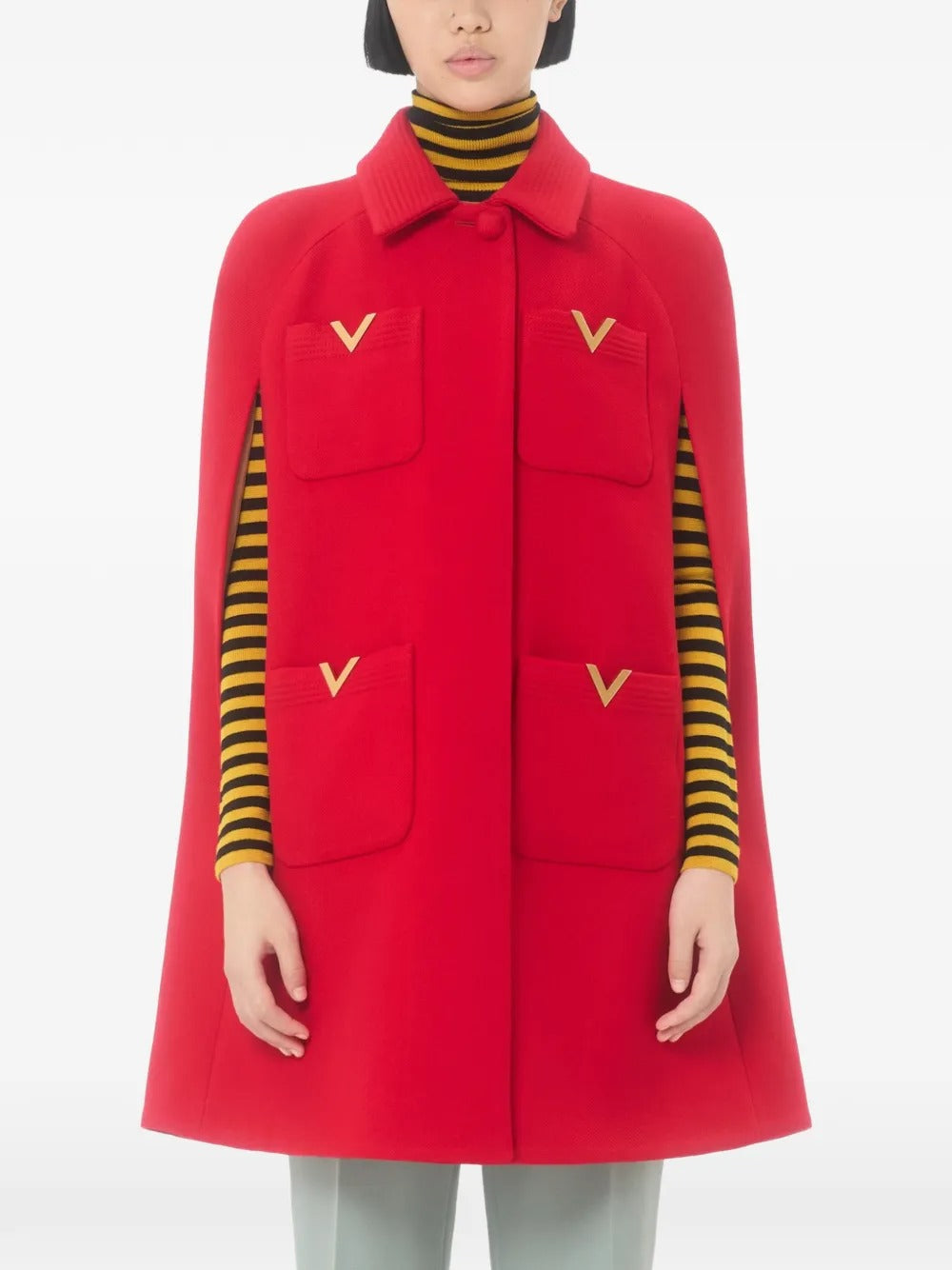 VALENTINO GARAVANI Double Cape Mini Coat with V Detail