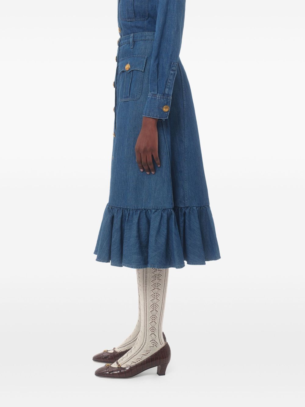 VALENTINO Denim Midi Skirt with Button Fastening