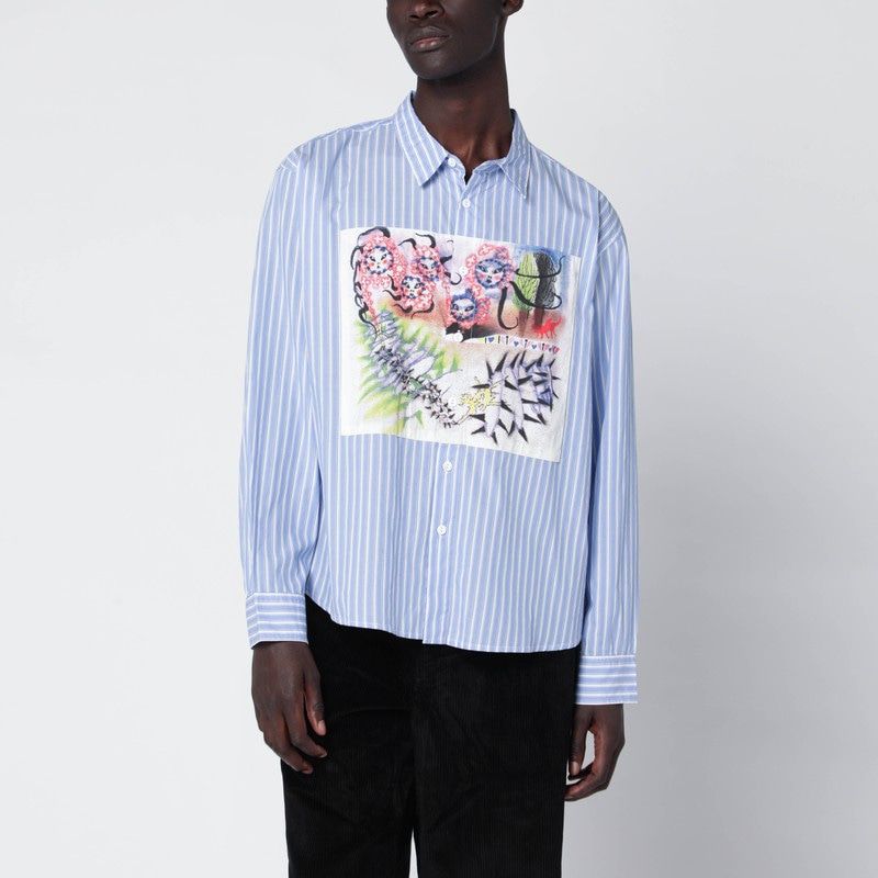 BRAIN DEAD Striped Button-Up Shirt with Painted Patch